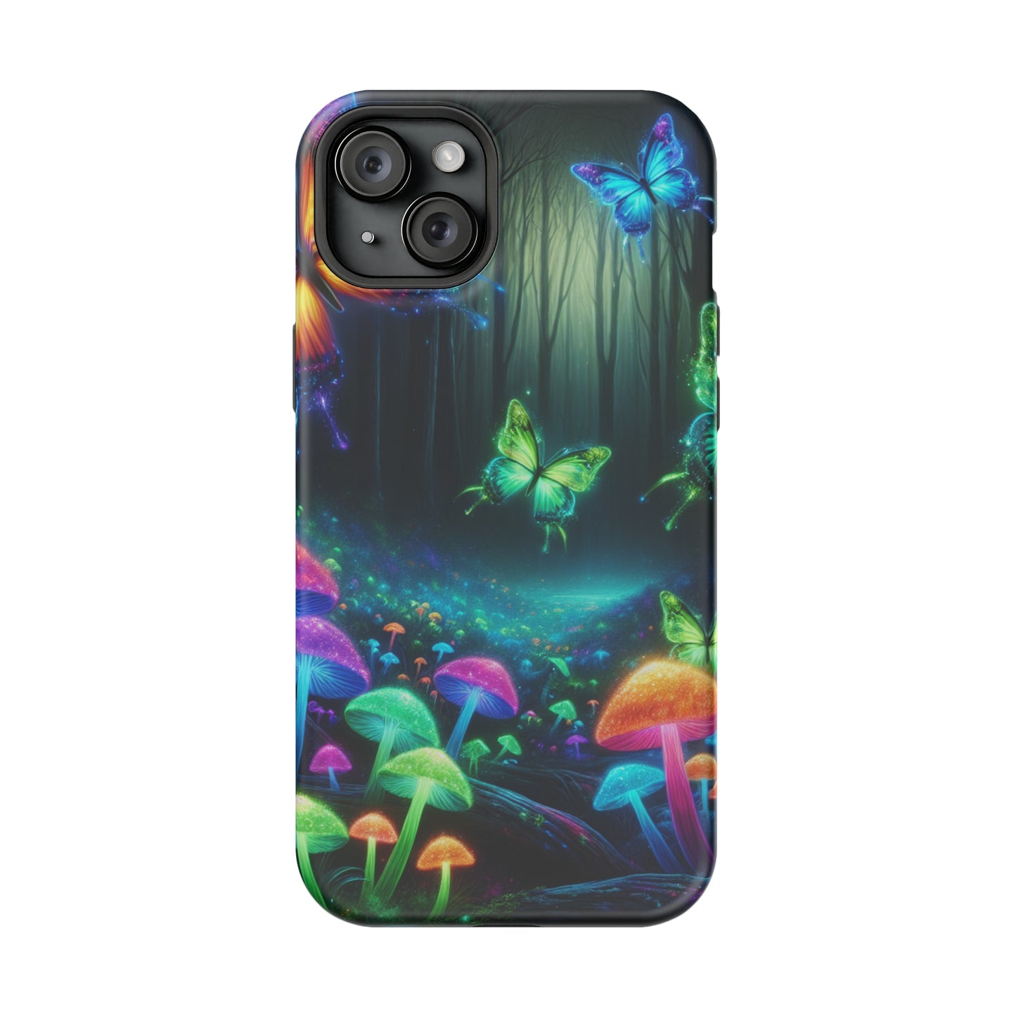 Neon Nocturne. Neon Butterflies and Mushrooms Premium Art Magsafe Magnet Tough IPhone 13 14 15 Pro Plus Max and Mini in Matte and Glossy Phone cases