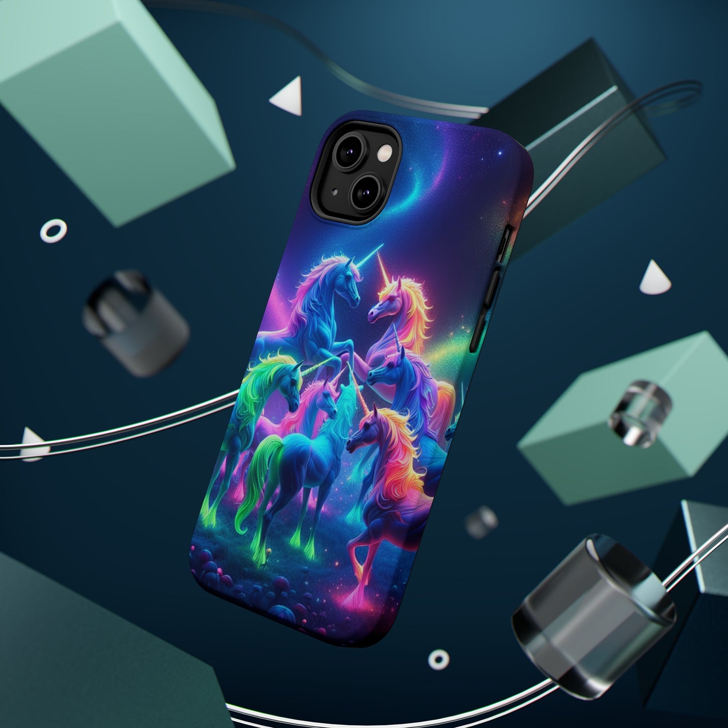 Neon Spectacle of Unicorns Neon Unicorns Premium Art Magsafe Magnet Tough IPhone 13 14 15 Pro Plus Max and Mini in Matte and Glossy Phone cases