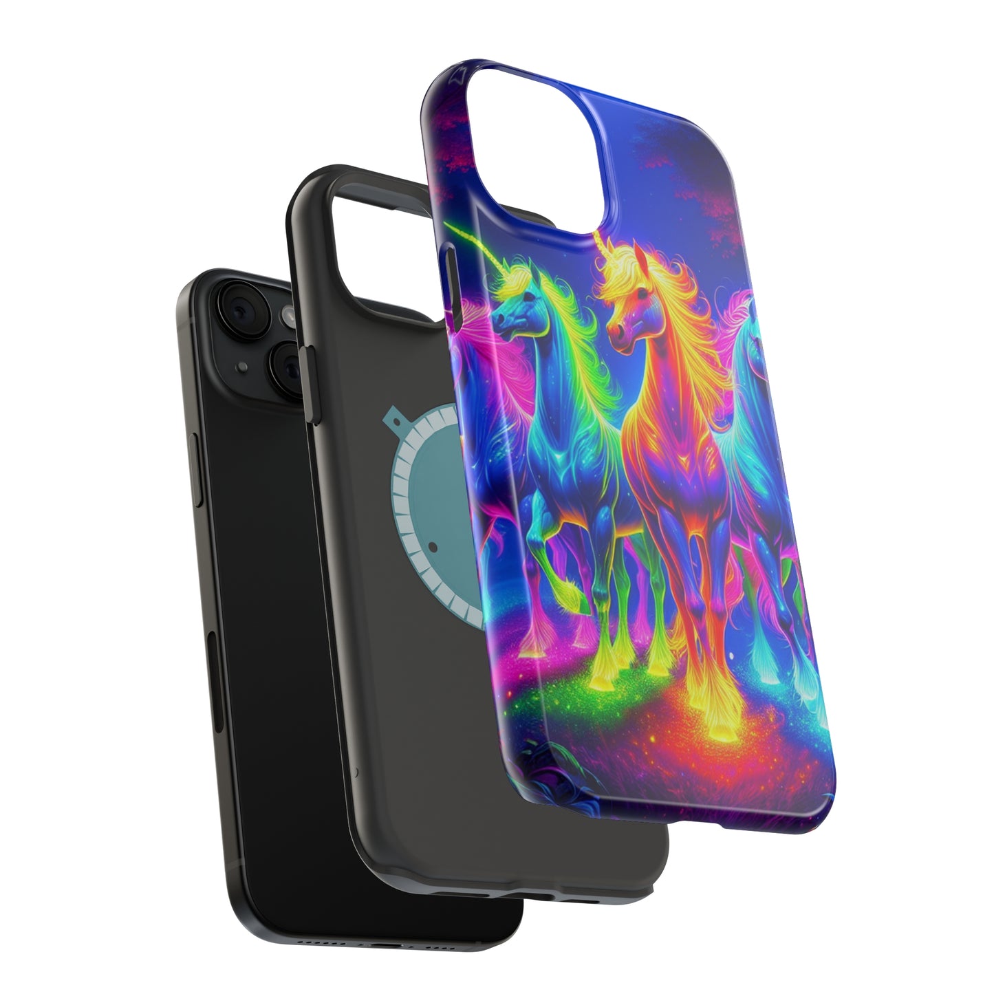 Neon Mystic Magicians Neon Unicorns Premium Art Magsafe Magnet Tough IPhone 13 14 15 Pro Plus Max and Mini in Matte and Glossy Phone cases
