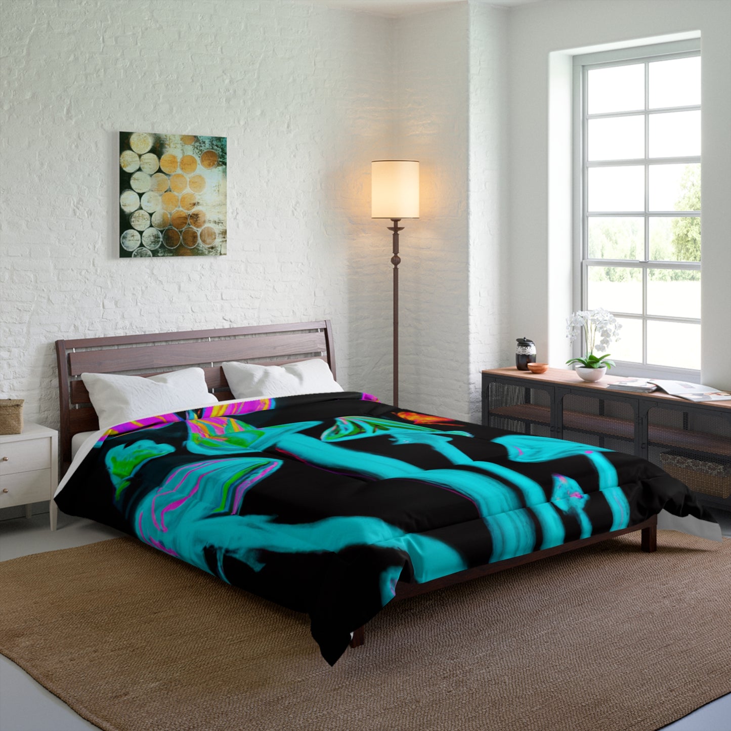 "Neon Foliage Festivity" Butterflies & Mushrooms Comforter Blanket