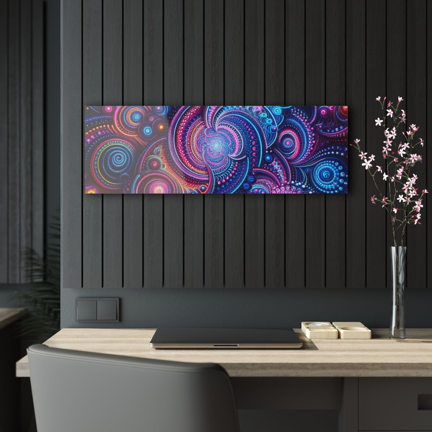 Hypno-Neon Vortex. Trippy infity Pattern 1/4" Glossy Acrylic Art
