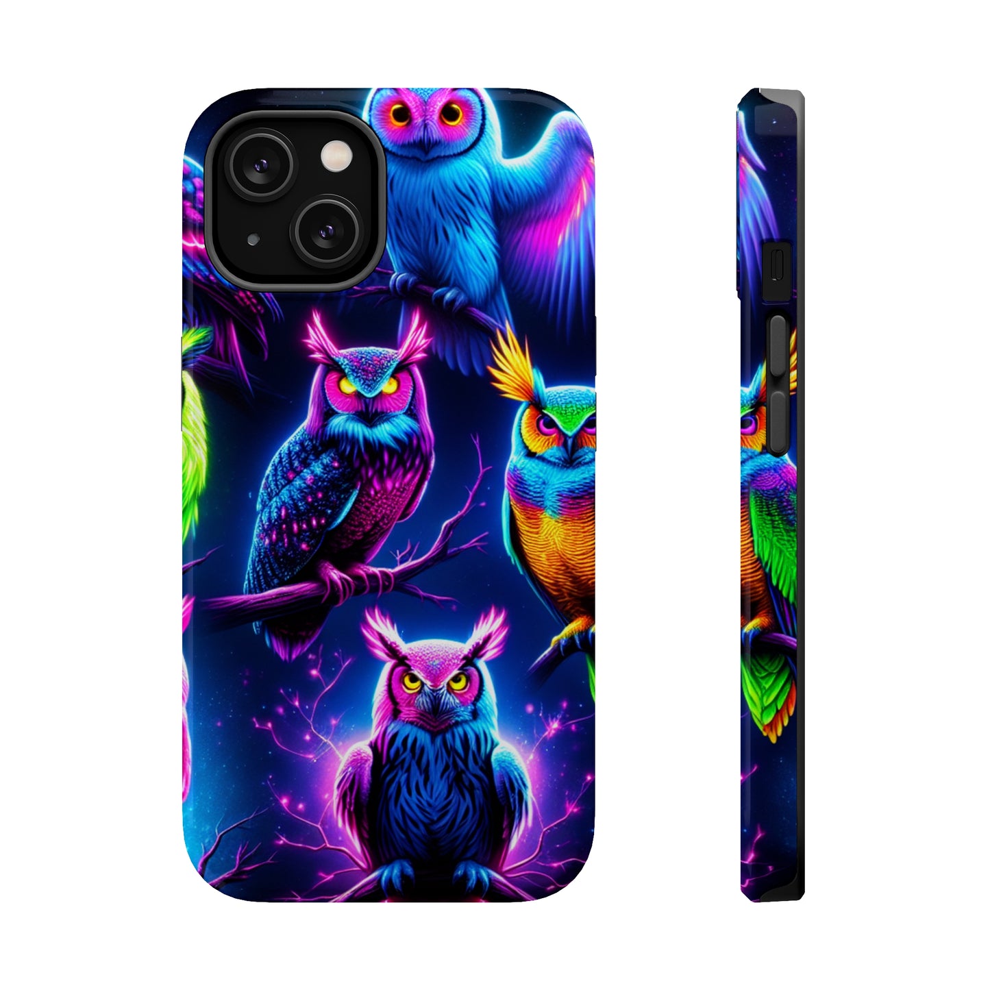 Neon Owlfection. Neon Owls Premium Art Magsafe Magnet Tough IPhone 13 14 15 Pro Plus Max and Mini in Matte and Glossy Phone cases