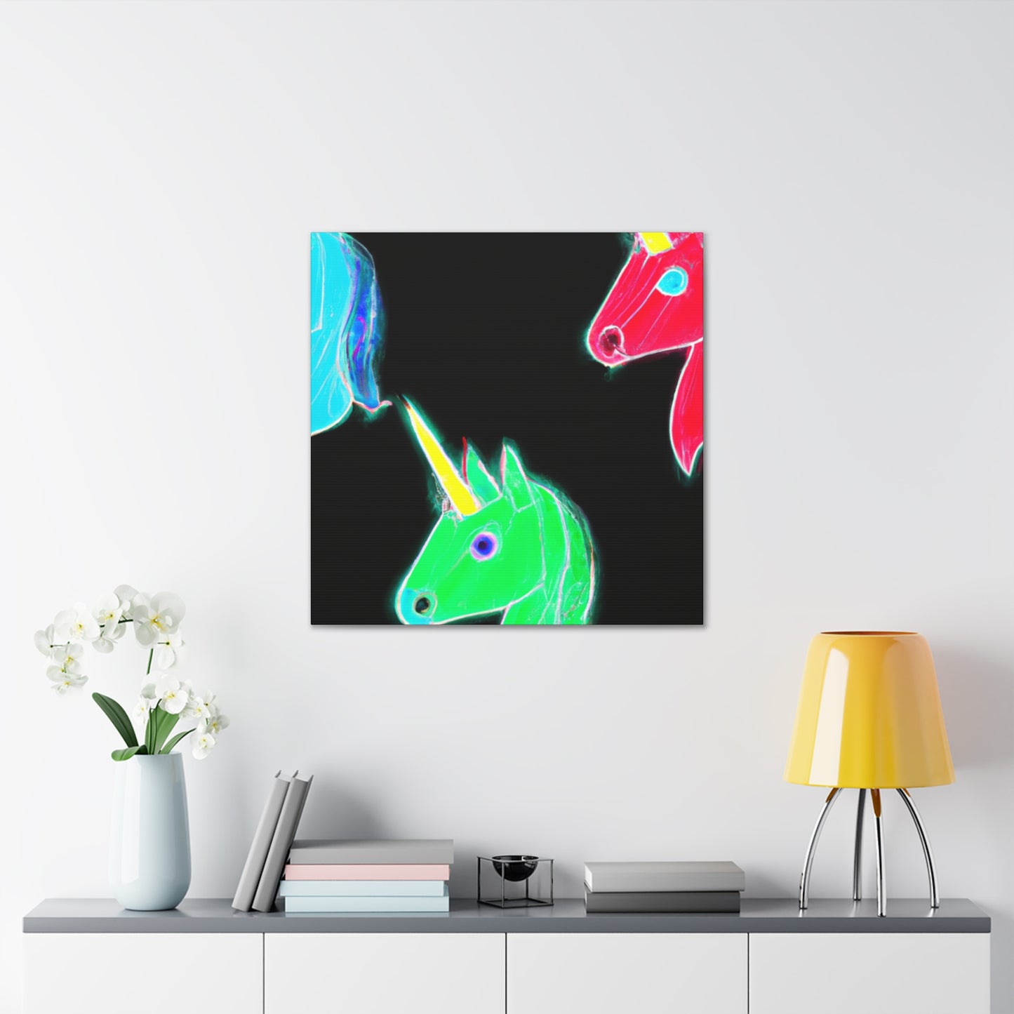 "Neon Rainbow Unicorn Cluster" NEON Unicorns Art Canvas