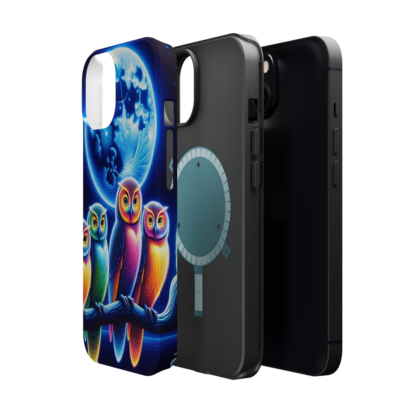 Neon Nocturnal Orbitals. Neon Owls Premium Art Magsafe Magnet Tough IPhone 13 14 15 Pro Plus Max and Mini in Matte and Glossy Phone cases