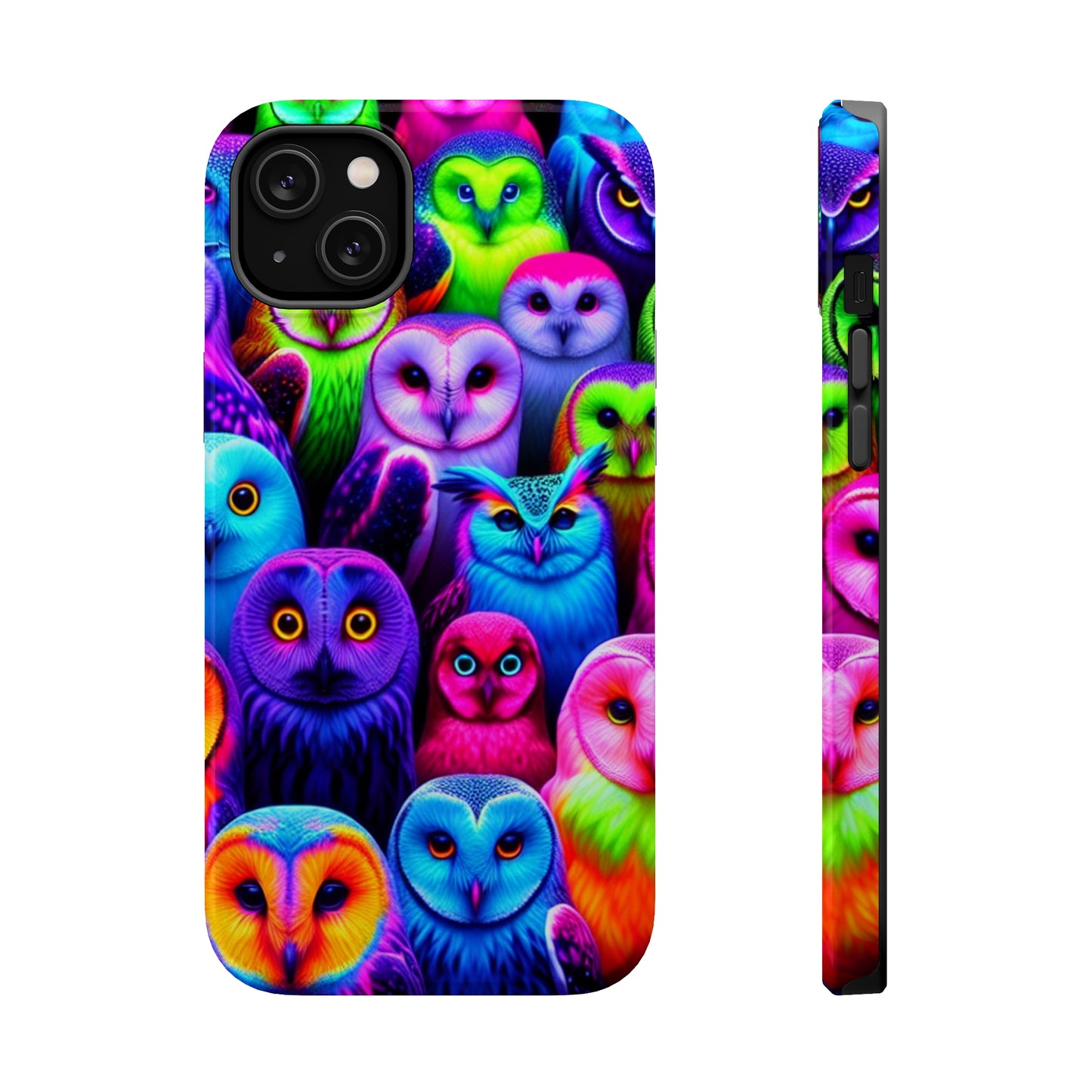 Vivid Nocturnal Neonatures Neon Owls Premium Art Magsafe Magnet Tough IPhone 13 14 15 Pro Plus Max and Mini in Matte and Glossy Phone cases