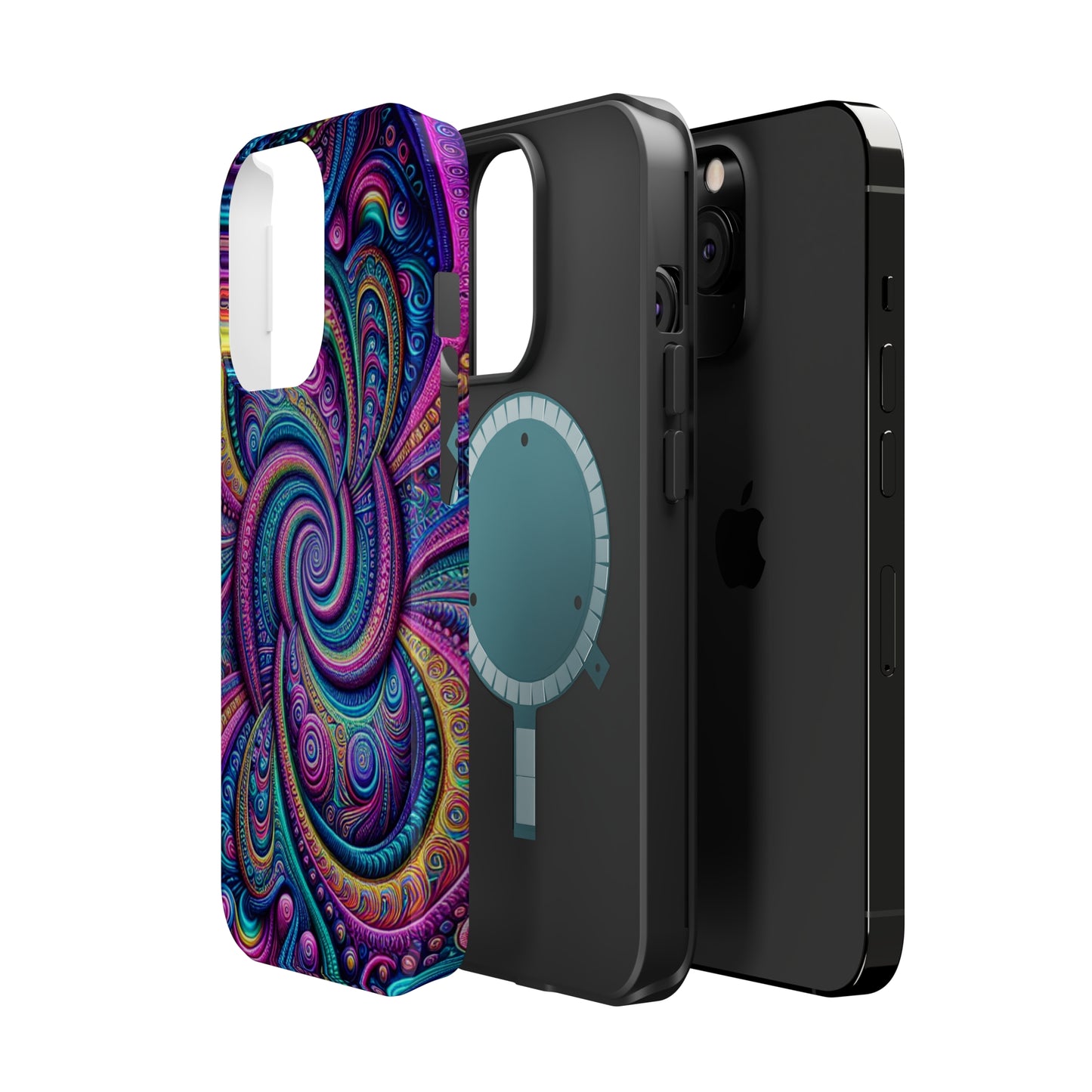 Cosmic Quasar Dreams. Neon Trippy Infinity Patterns Premium Art Magsafe Magnet Tough IPhone 13 14 15 Pro Plus Max and Mini in Matte and Glossy Phone cases