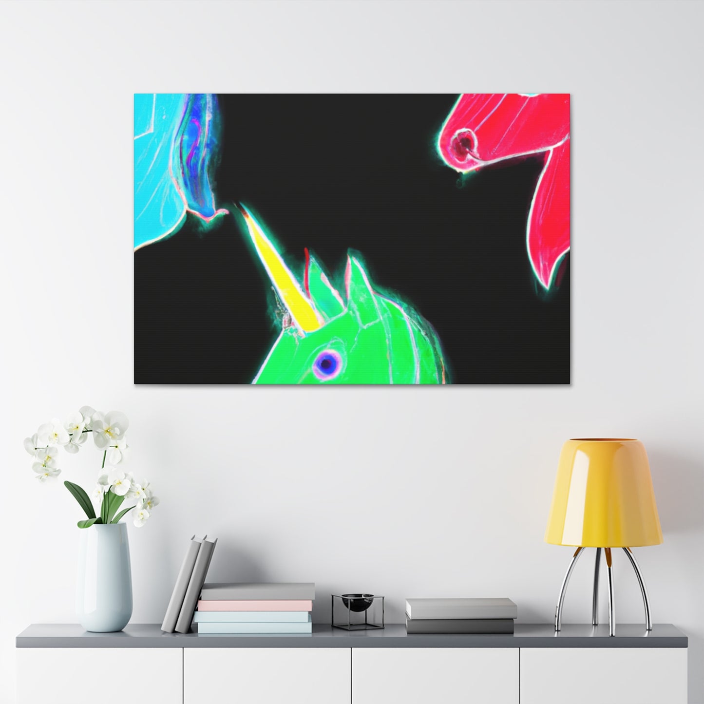 "Neon Rainbow Unicorn Cluster" NEON Unicorns Art Canvas
