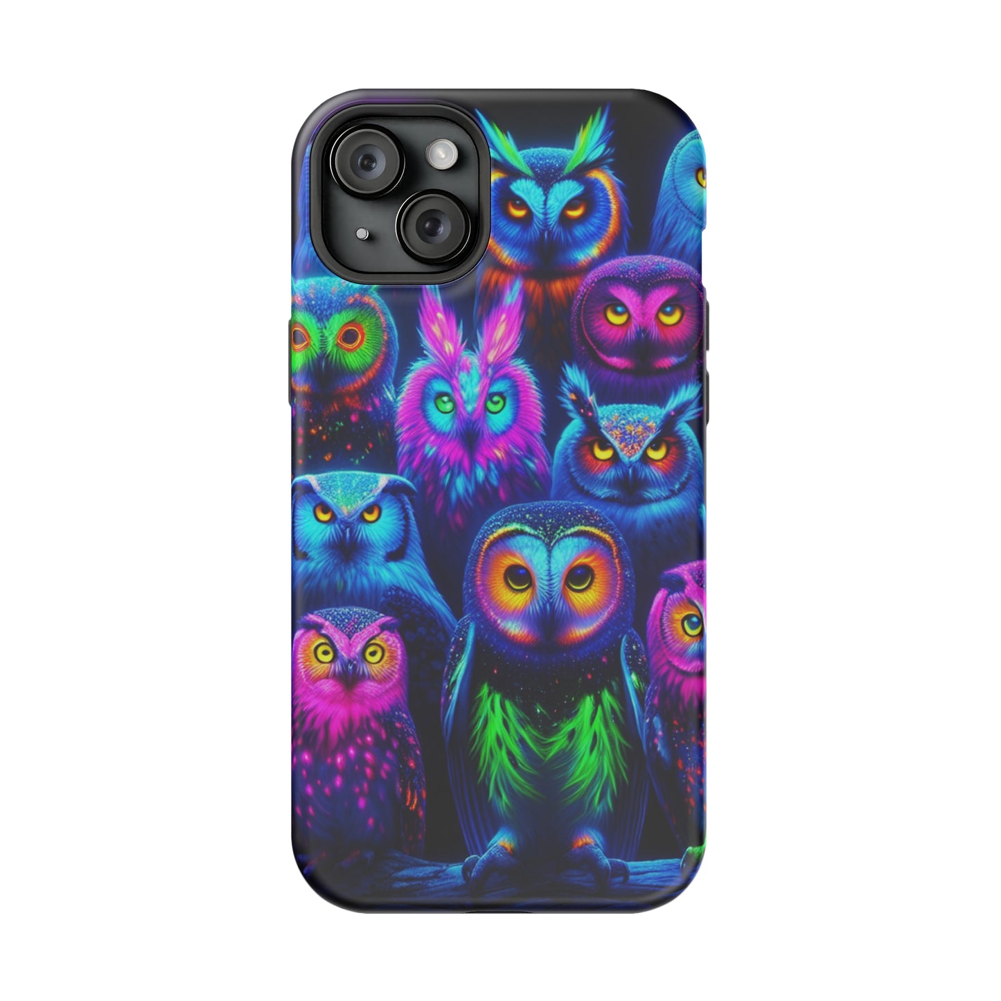 Neon Nocturnal Nook Neon Owls Premium Art Magsafe Magnet Tough IPhone 13 14 15 Pro Plus Max and Mini in Matte and Glossy Phone cases