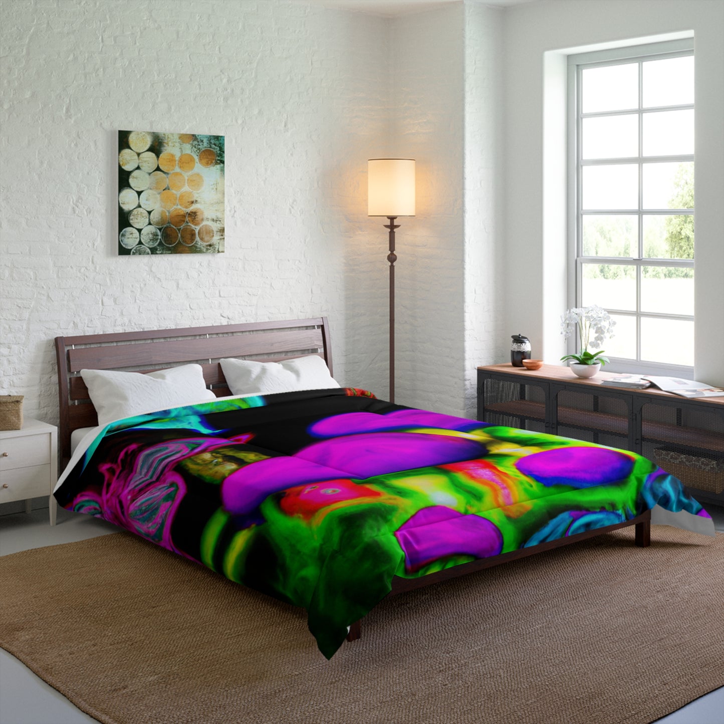 "Neon Rainforest Symphony" Butterflies & Mushrooms Comforter Blanket
