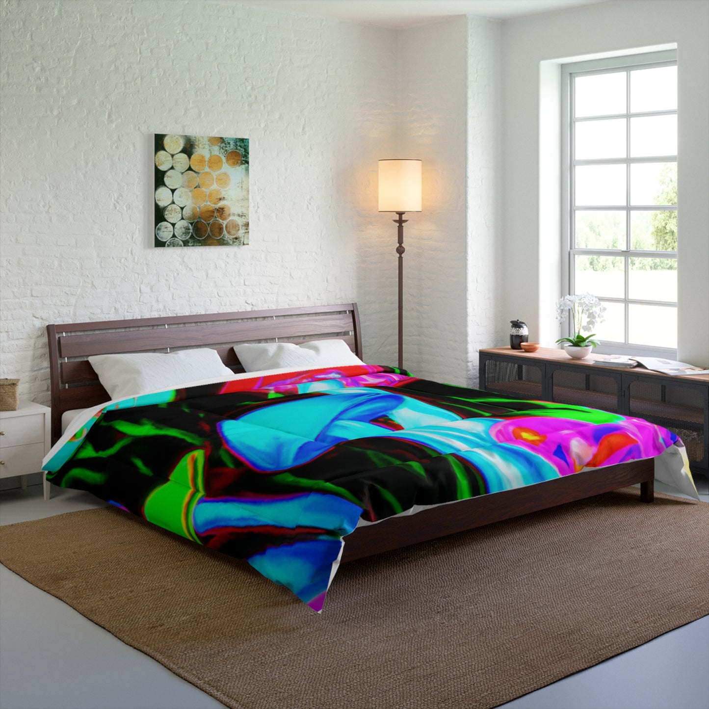"Neon Butterflies and Mushrooms Mural" Butterflies & Mushrooms Comforter Blanket
