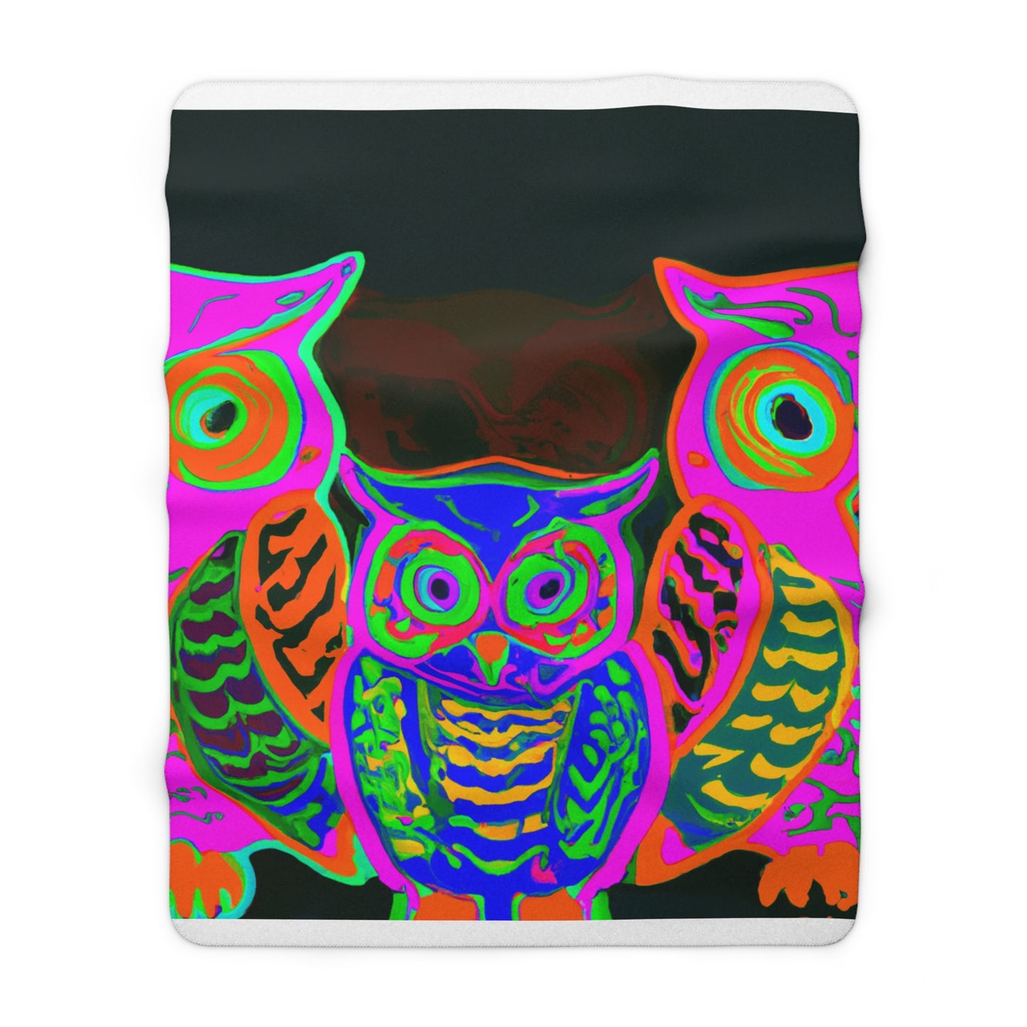 "Neon Nocturnal Night" - NEON Owls Art Sherpa Blanket