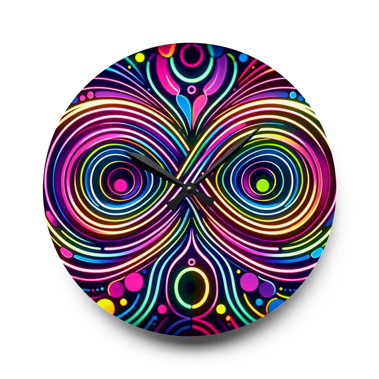 Vibrant Neon Infinity Spirograph. Infinity Patterns Art Acrylic Clock