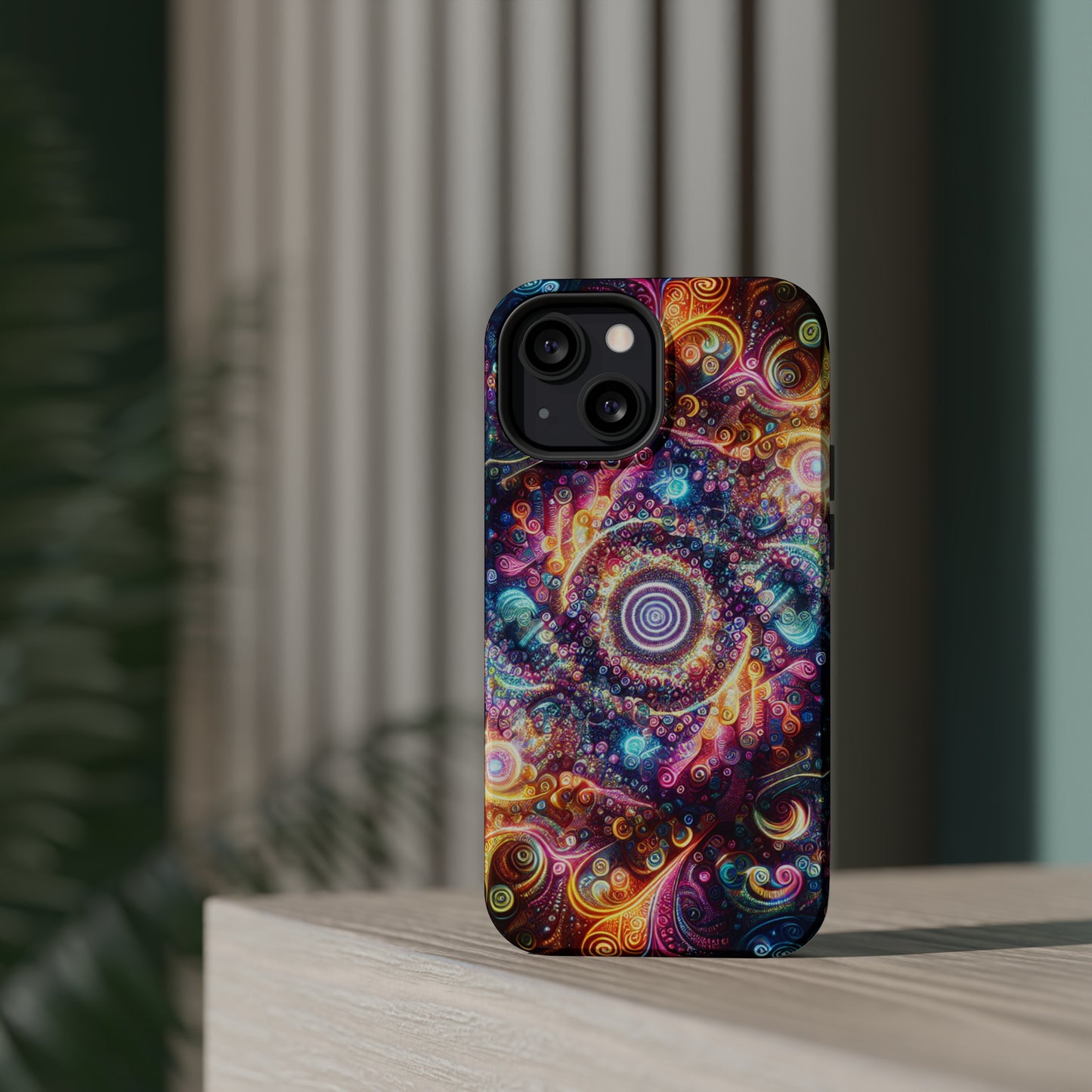 Cosmic Chromatic Mirage. Neon Trippy Infinity Patterns Premium Art Magsafe Magnet Tough IPhone 13 14 15 Pro Plus Max and Mini in Matte and Glossy Phone cases