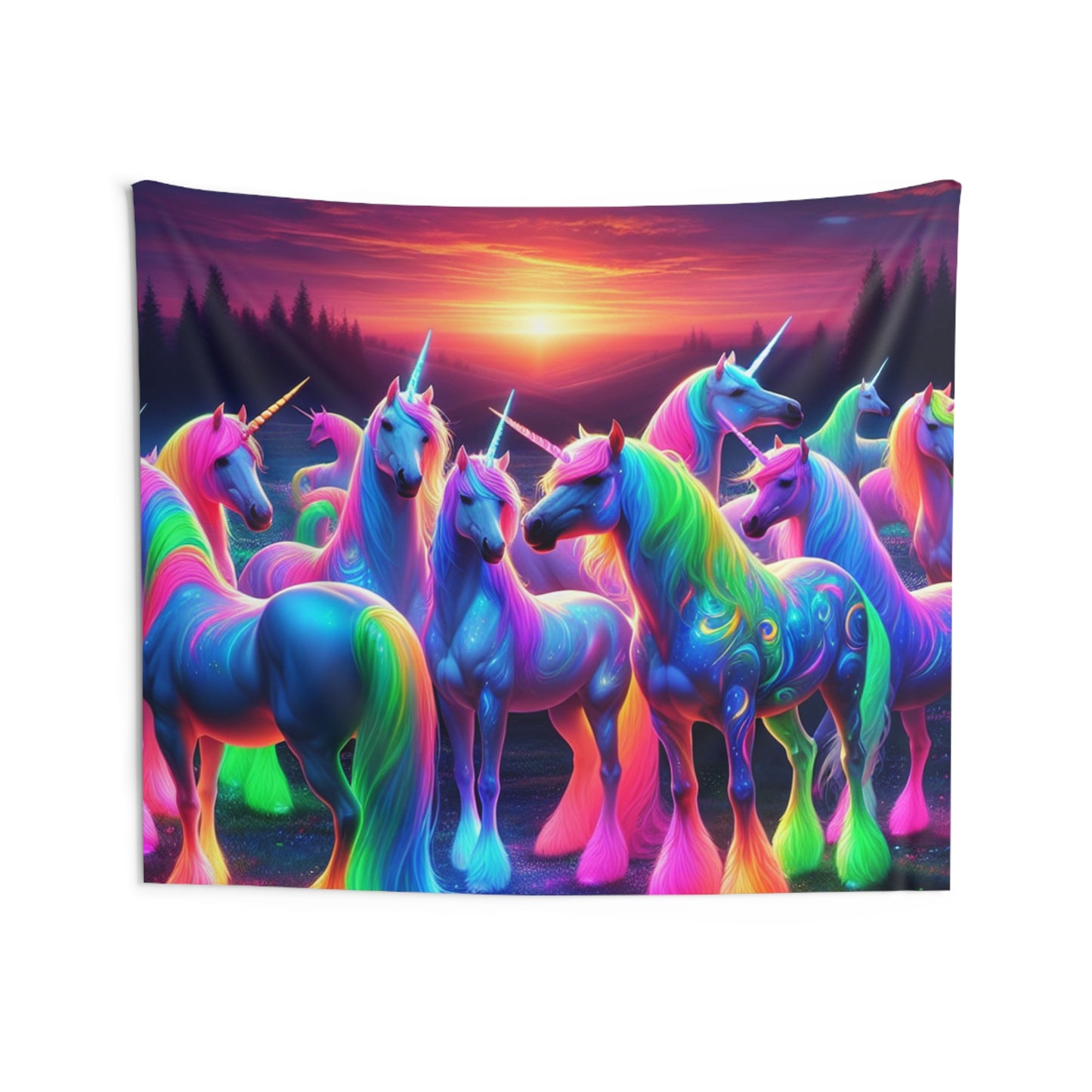 "Neon Enchanted Unicorn Rainbow" NEON Unicorns Art Tapestry