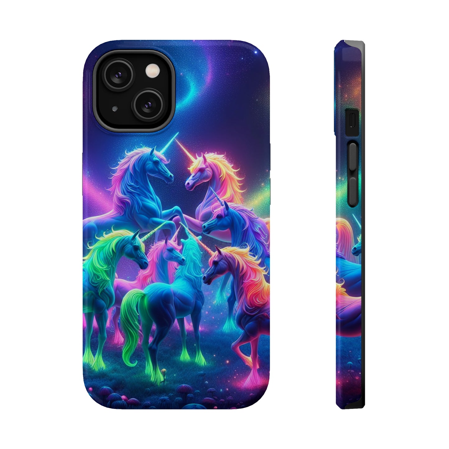 Neon Spectacle of Unicorns Neon Unicorns Premium Art Magsafe Magnet Tough IPhone 13 14 15 Pro Plus Max and Mini in Matte and Glossy Phone cases