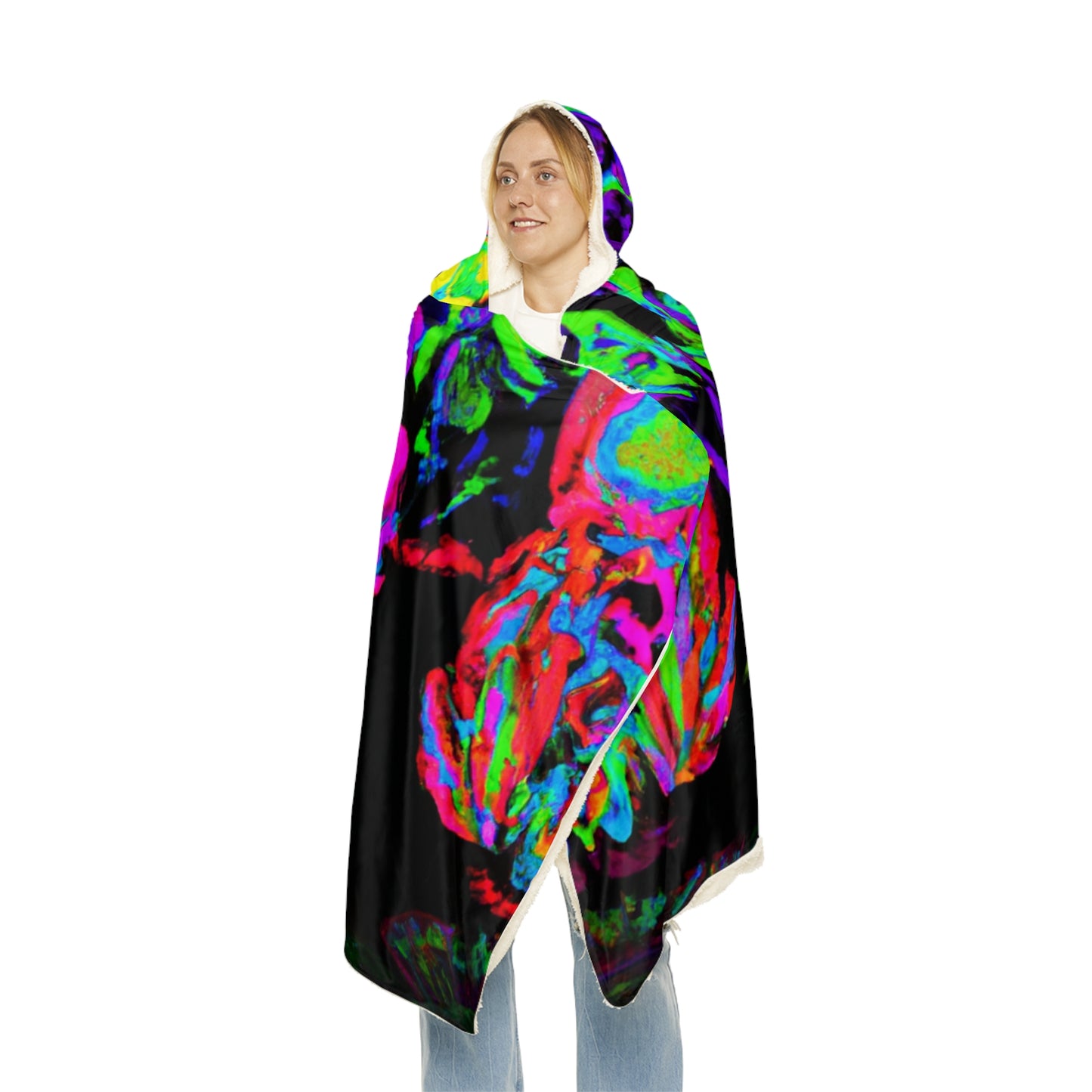 "Owls After Dark" - NEON Owls Art Hooded Snuggle Blanket