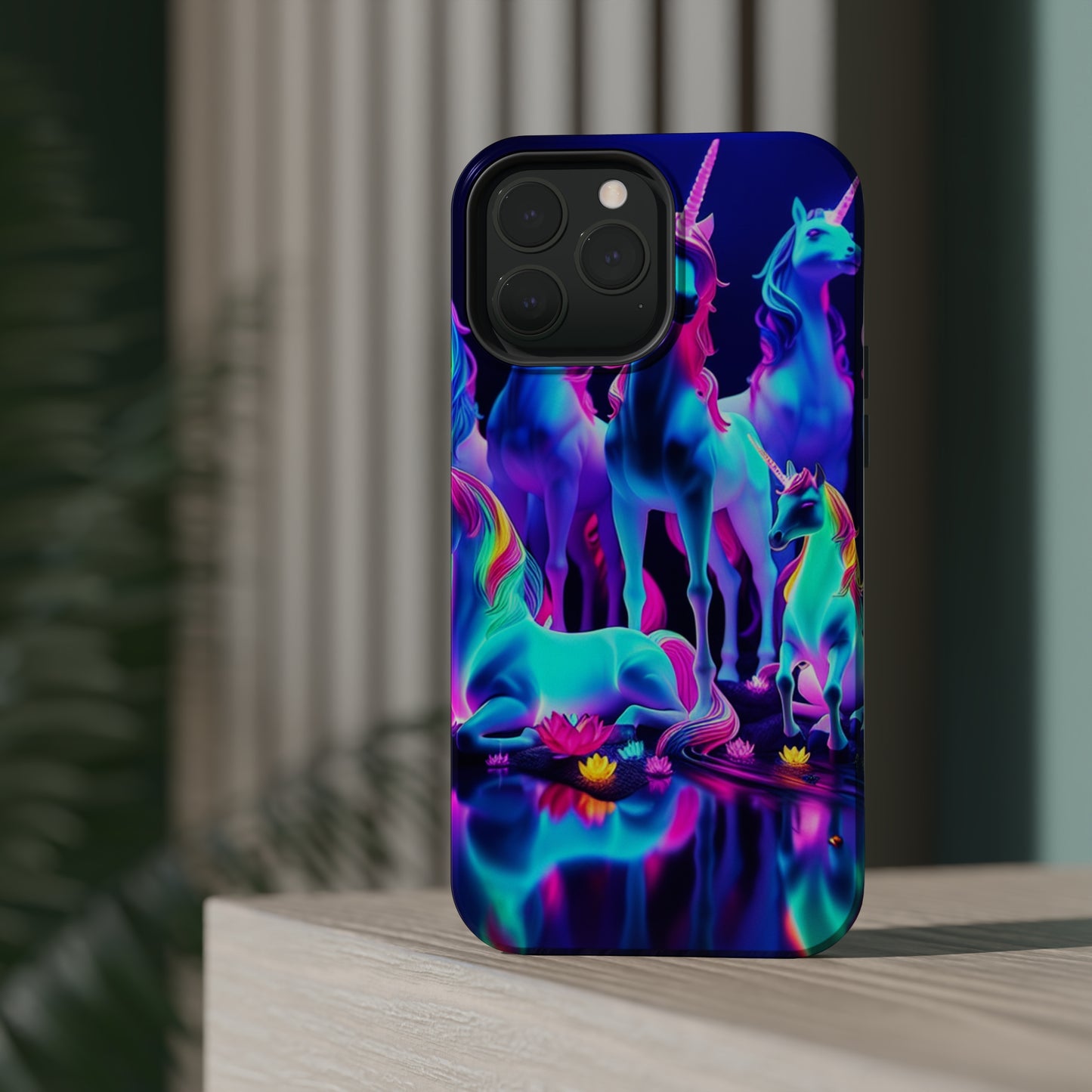 'Neon Dreamscape of Uni-Colors' Neon Unicorns Premium Art Magsafe Magnet Tough IPhone 13 14 15 Pro Plus Max and Mini in Matte and Glossy Phone cases