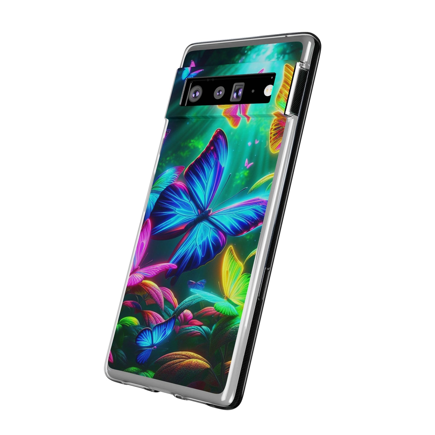 "Vivid Neon Flyaways" NEON Butterflies Art Polycarbonate Phone Case Samsung Galaxy s21 s22 Google Pixel 6 Iphone 11 12 13 14 Pro Max Mini Plus