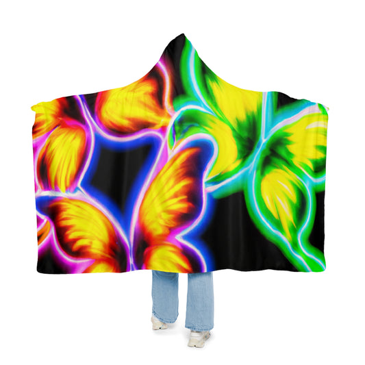 "The Glowing Constellation" - NEON Butterflies Art Hooded Snuggle Blanket