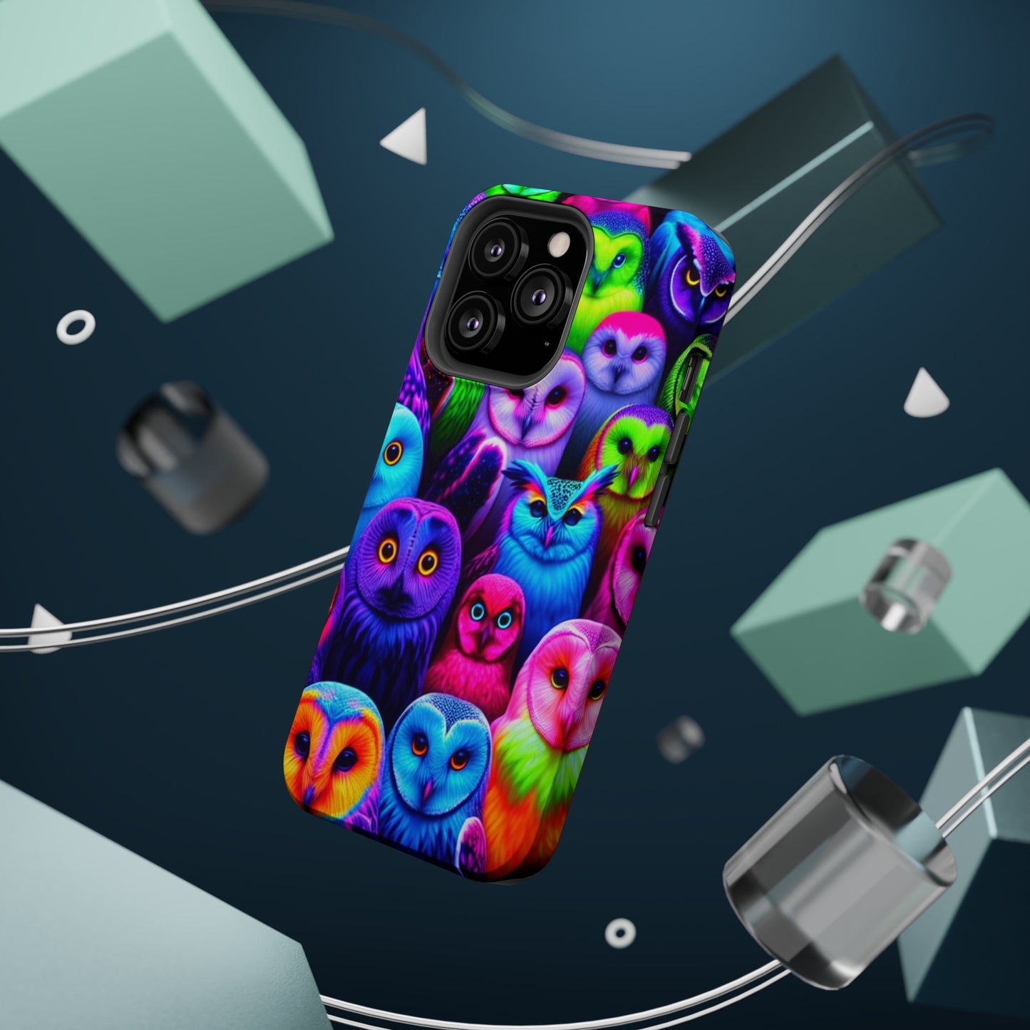 Vivid Nocturnal Neonatures Neon Owls Premium Art Magsafe Magnet Tough IPhone 13 14 15 Pro Plus Max and Mini in Matte and Glossy Phone cases