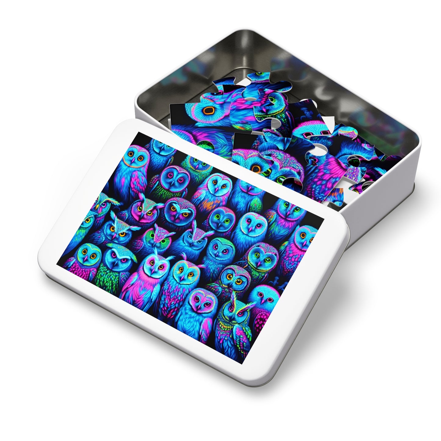 "Neon Nocturnal" - Neon Owls Puzzle 30, 110, 252, and 1000 Pieces