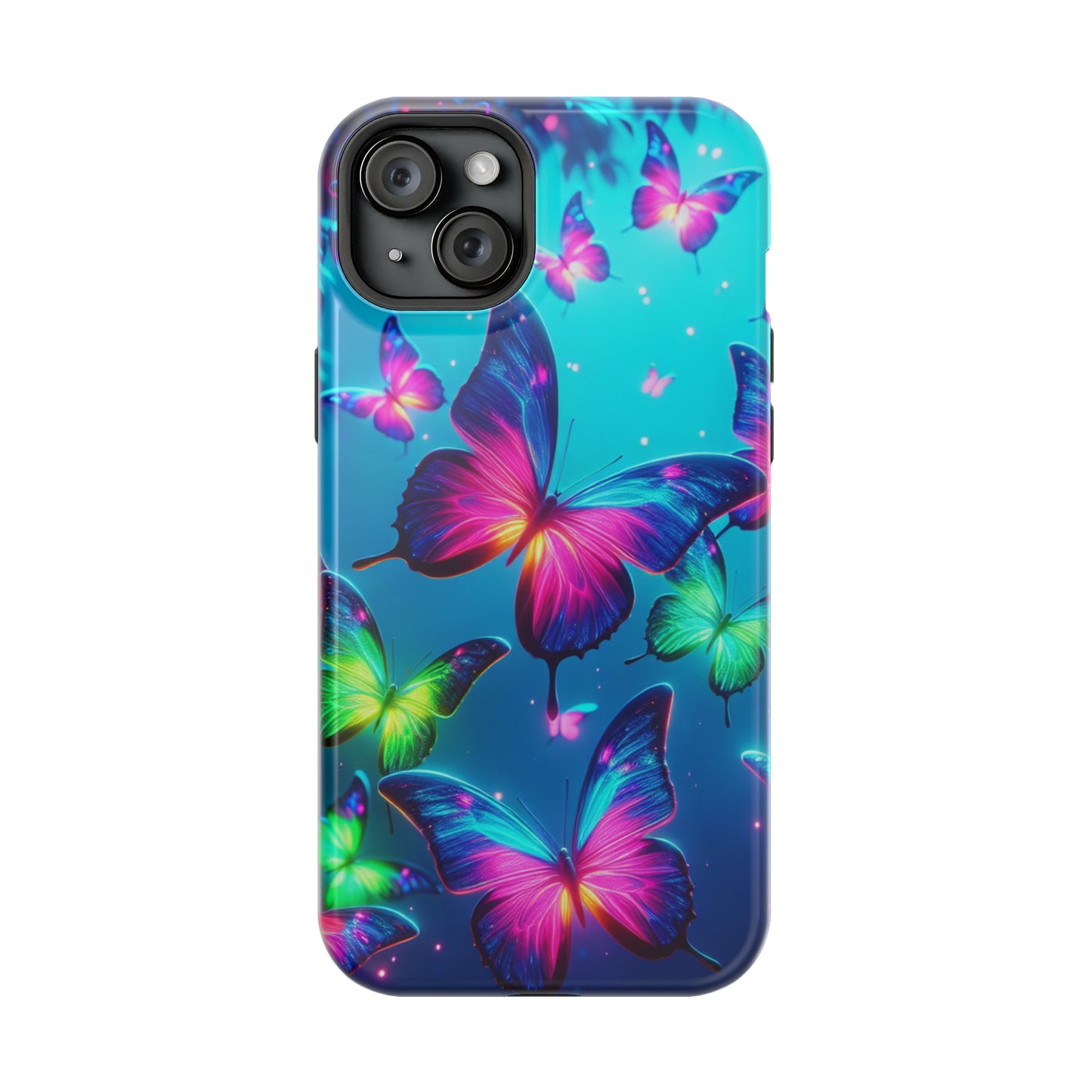 Vivid Glinting Neon Butterflies Neon Butterflies Premium Art Magsafe Magnet Tough IPhone 13 14 15 Pro Plus Max and Mini in Matte and Glossy Phone cases