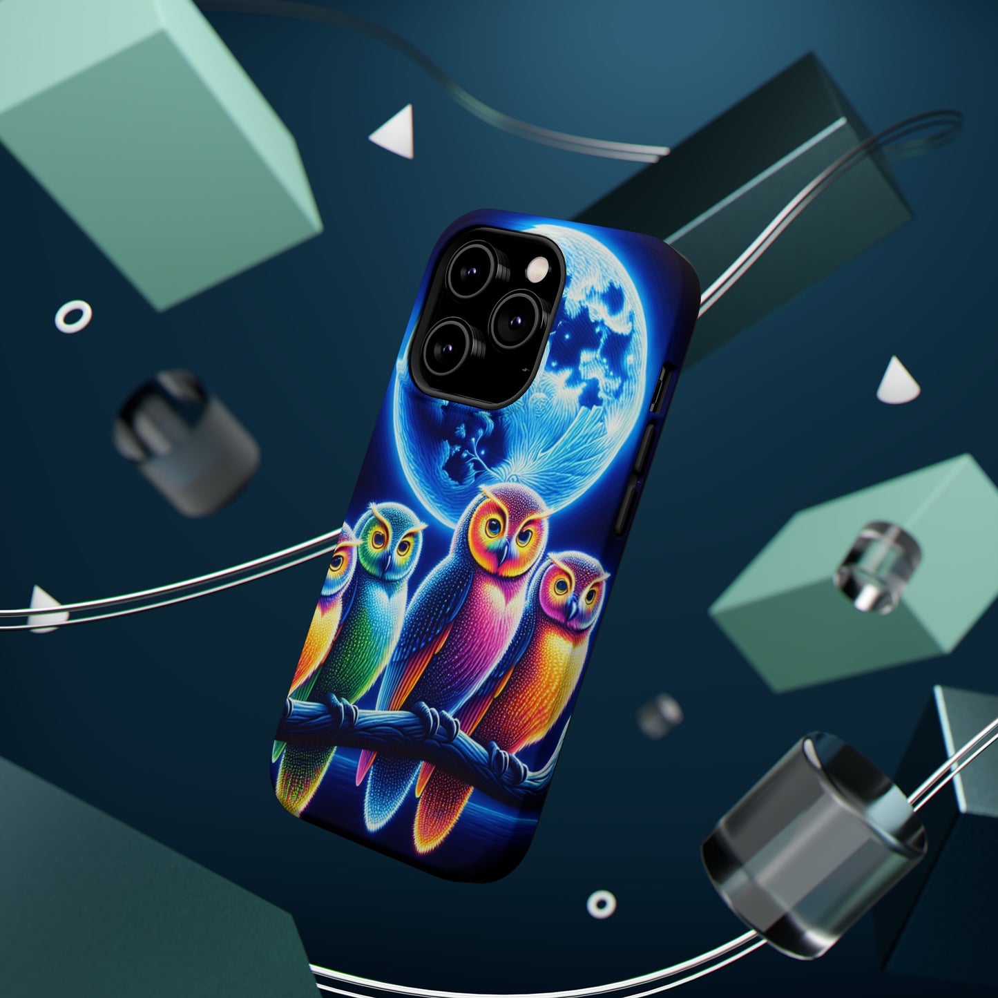 Neon Nocturnal Orbitals. Neon Owls Premium Art Magsafe Magnet Tough IPhone 13 14 15 Pro Plus Max and Mini in Matte and Glossy Phone cases