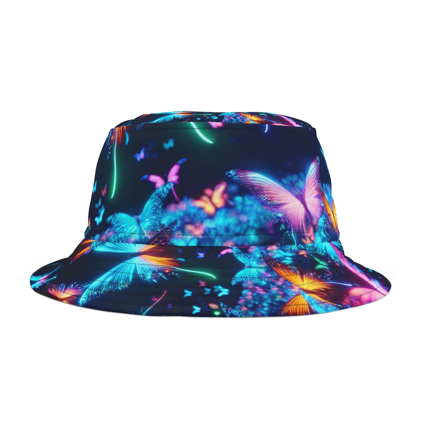 "Illuminated Flutter" Neon Butterflies Bucket Hat