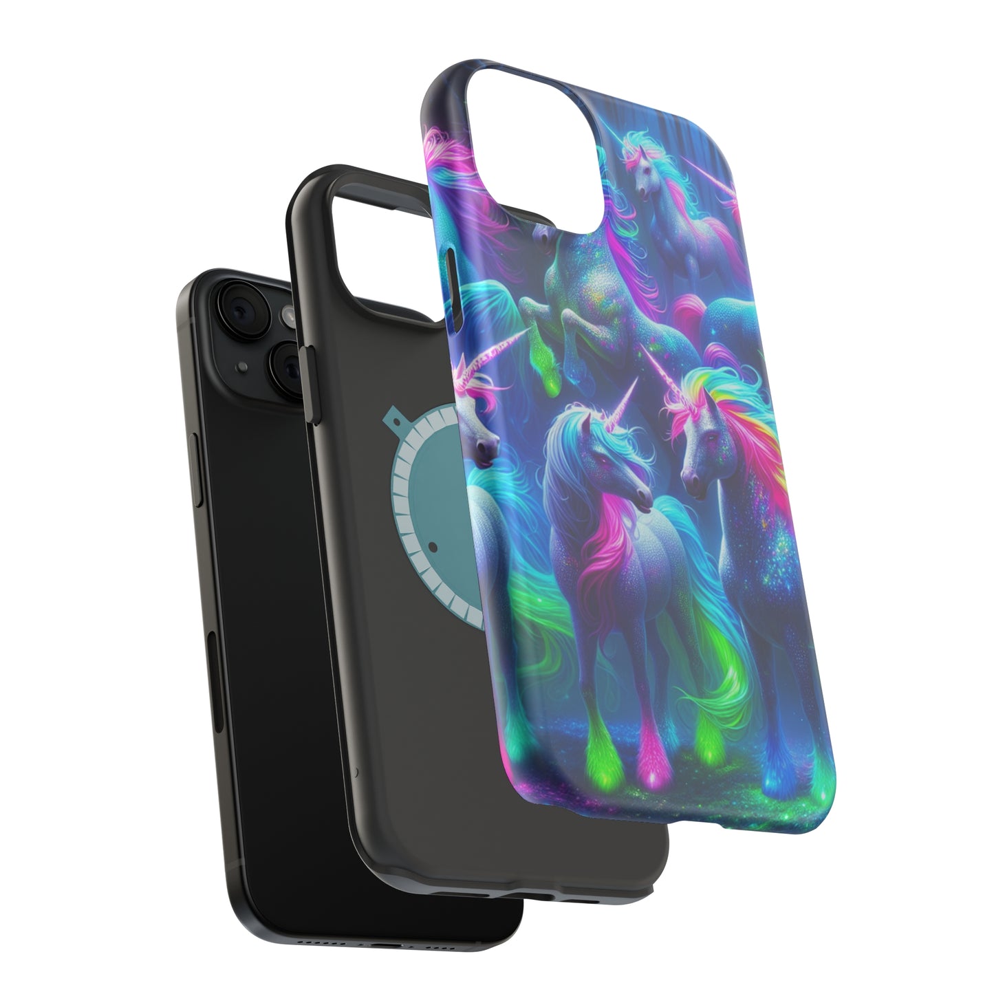 Vivid Dreamscape of Neon Unicorns Neon Unicorns Premium Art Magsafe Magnet Tough IPhone 13 14 15 Pro Plus Max and Mini in Matte and Glossy Phone cases