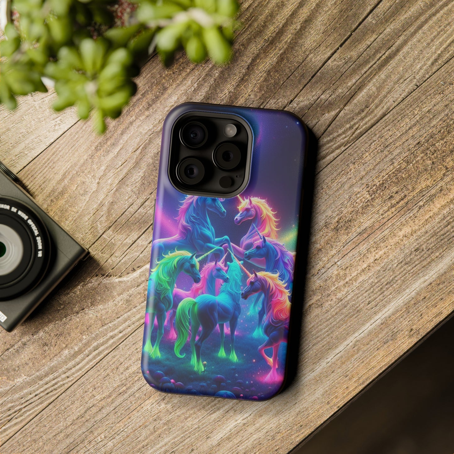 Neon Spectacle of Unicorns Neon Unicorns Premium Art Magsafe Magnet Tough IPhone 13 14 15 Pro Plus Max and Mini in Matte and Glossy Phone cases