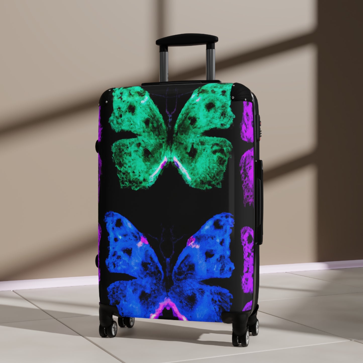 Vivid Neon Butterfly Glint - Neon Butterflies Suitcase