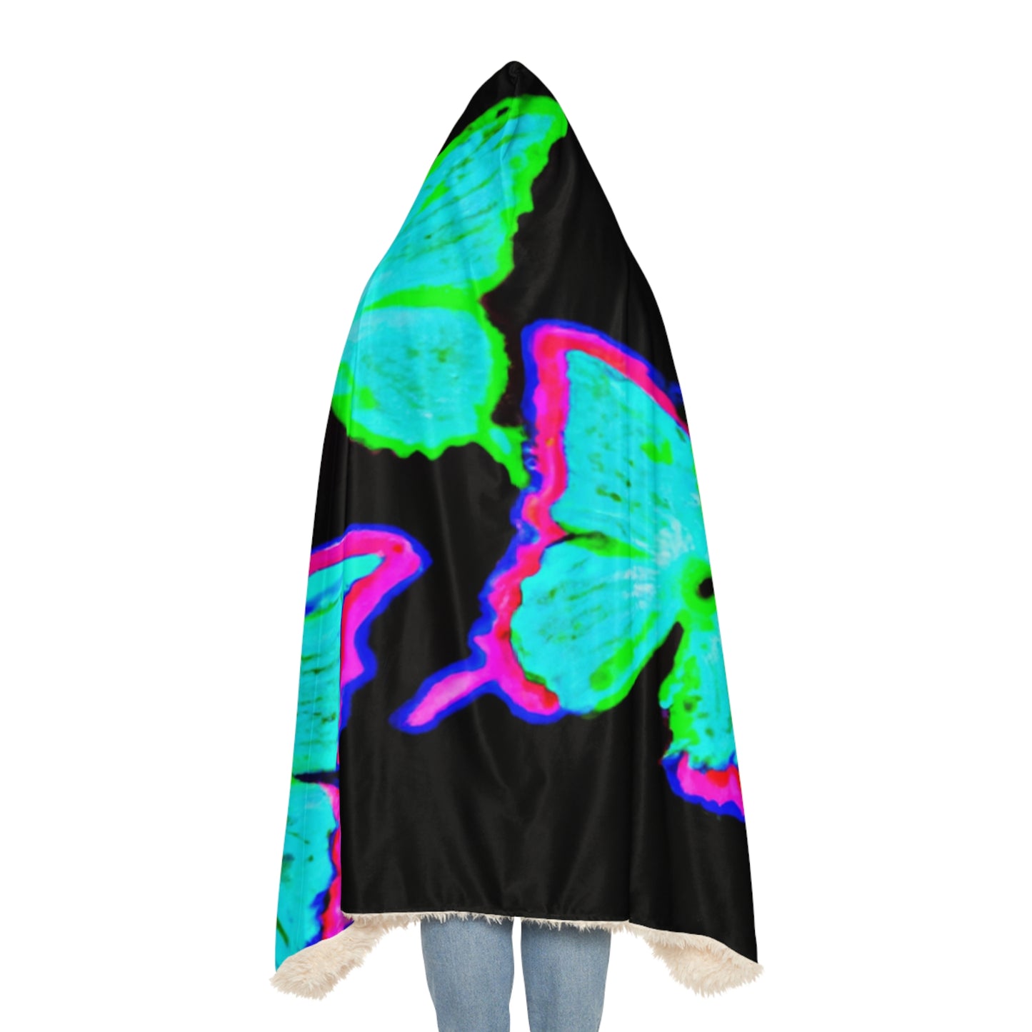 "Aurora's Splendor" - NEON Butterflies Art Hooded Snuggle Blanket
