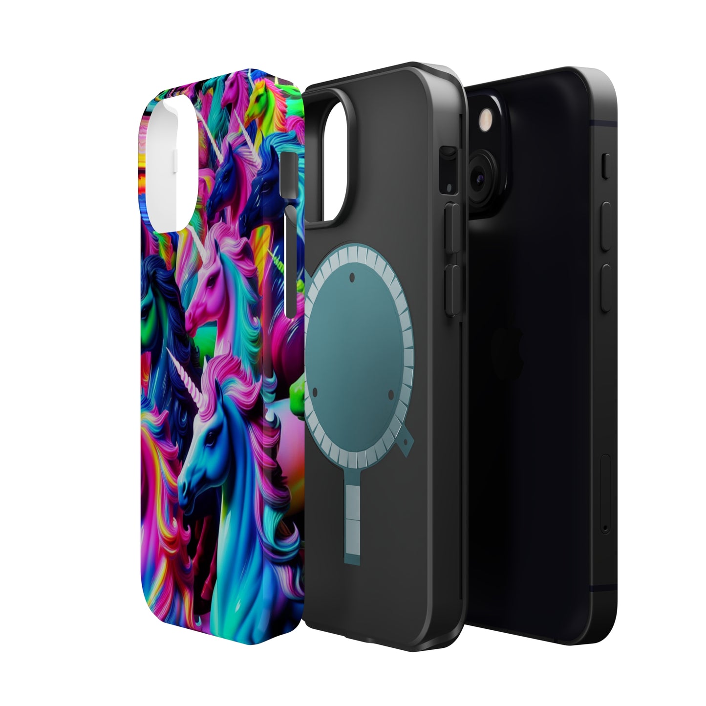 "Neon Illumination" Neon Unicorns Premium Art Magsafe Magnet Tough IPhone 13 14 15 Pro Plus Max and Mini in Matte and Glossy Phone cases