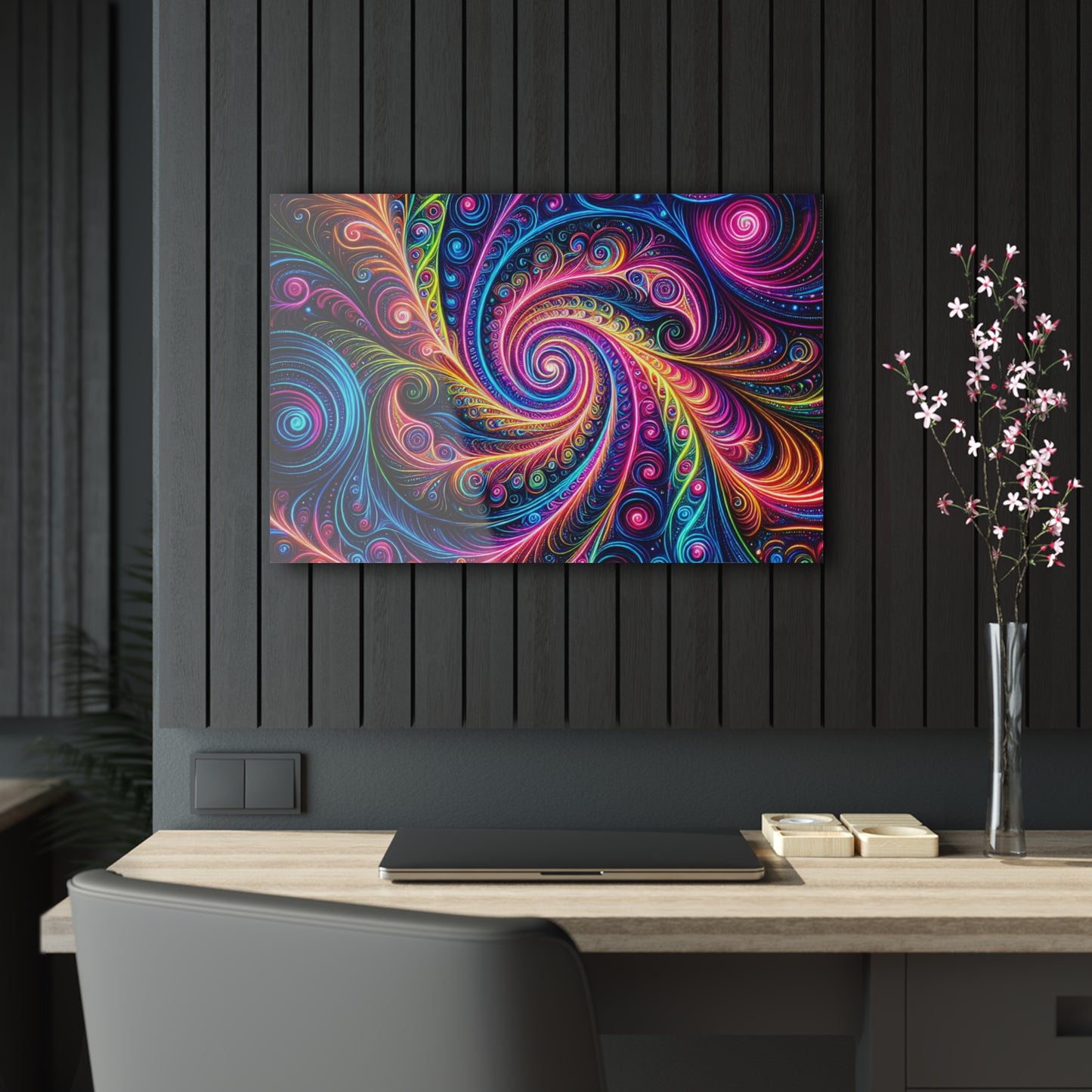 Electric Psychedelic Neon Vortex. Trippy infinity Pattern 1/4" Glossy Acrylic Art