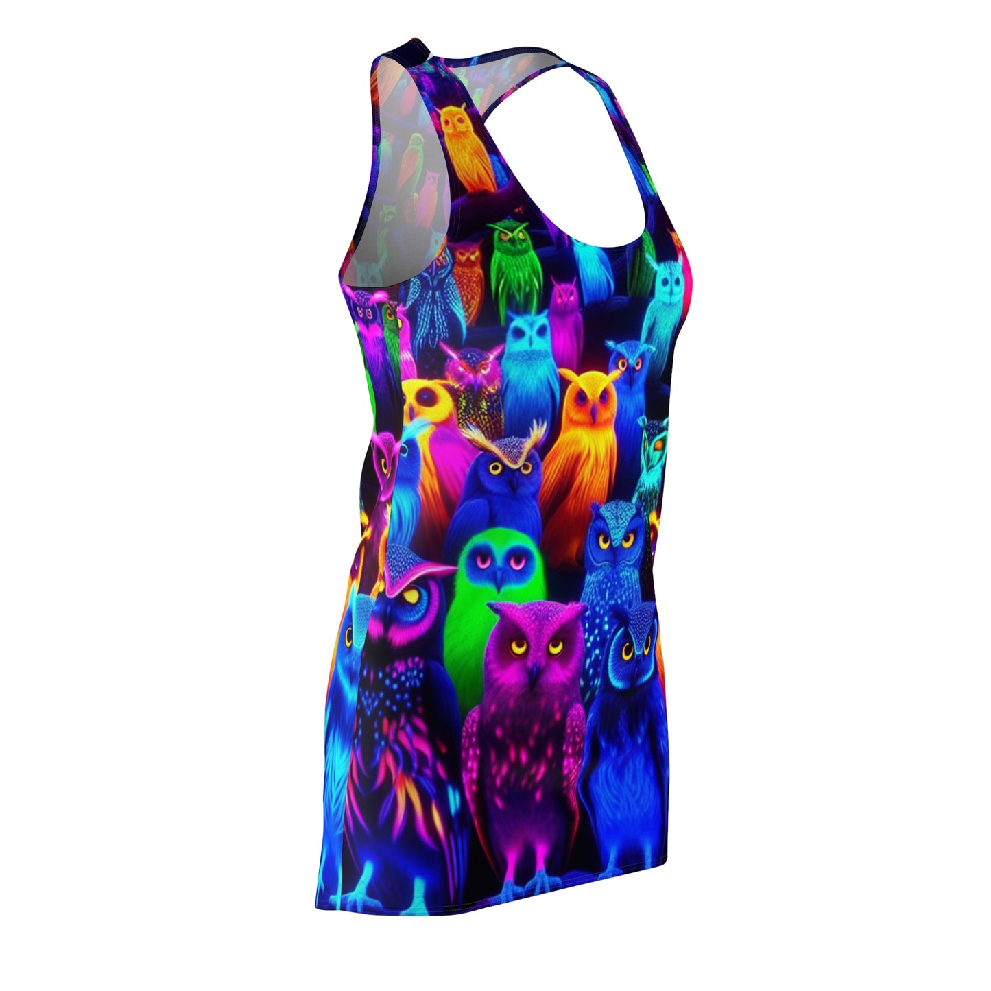 'Neon Nocturne' Neon Owls Racerback Dress