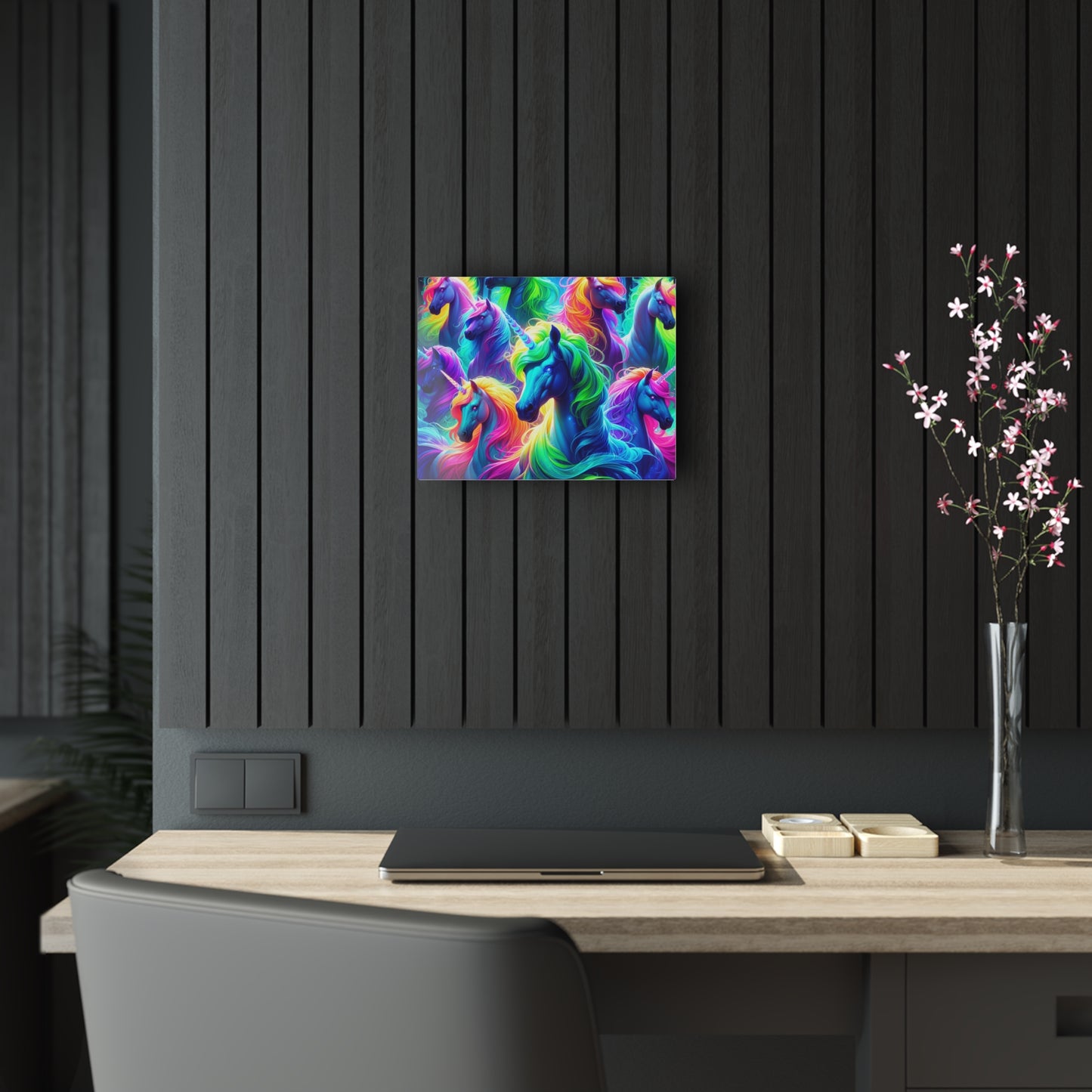"Neon Paradise of Joyous Unicorns" NEON Unocrons Art 1/4" Glossy Acrylic Art