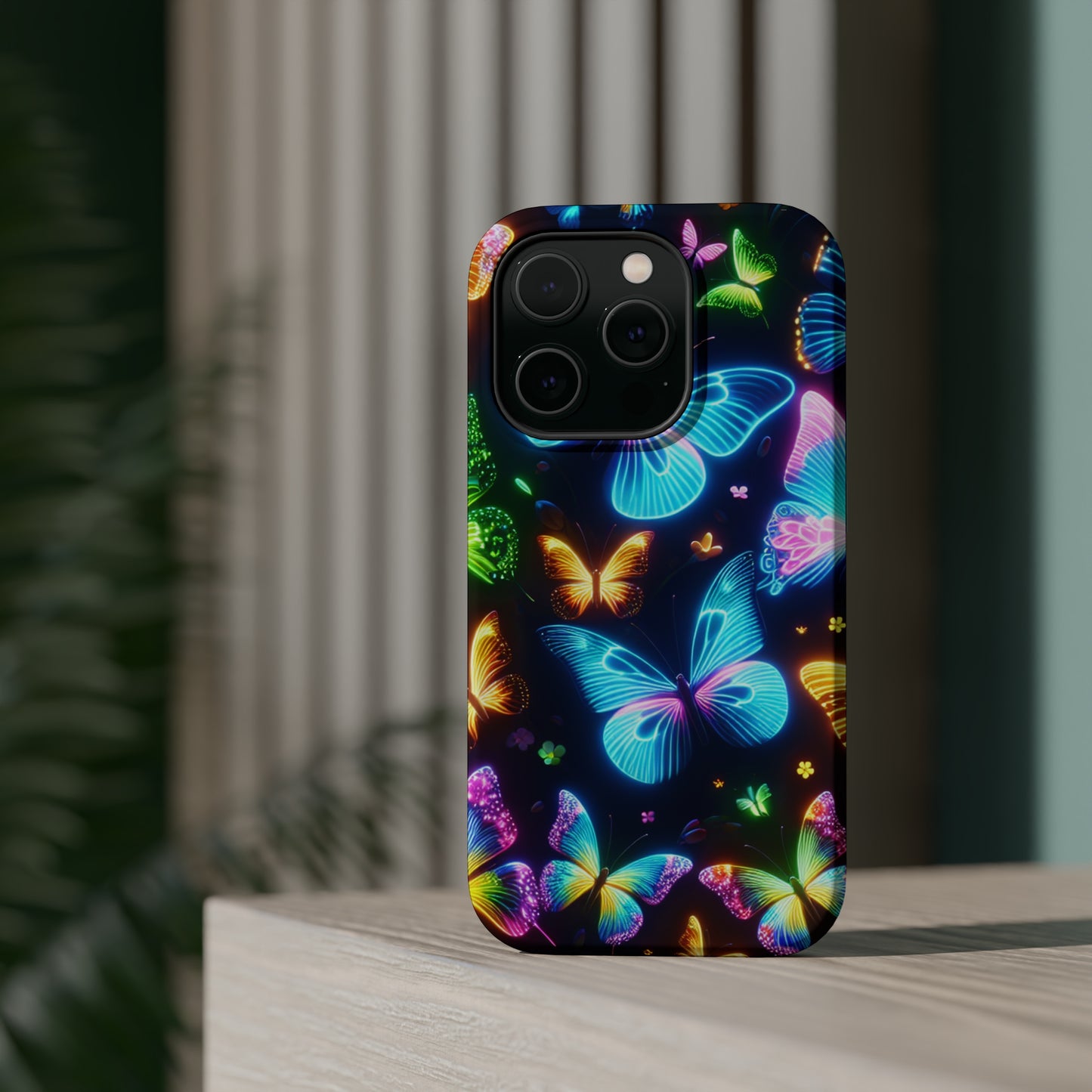 Luminous Butterfly Radiance Neon Butterflies Premium Art Magsafe Magnet Tough IPhone 13 14 15 Pro Plus Max and Mini in Matte and Glossy Phone cases
