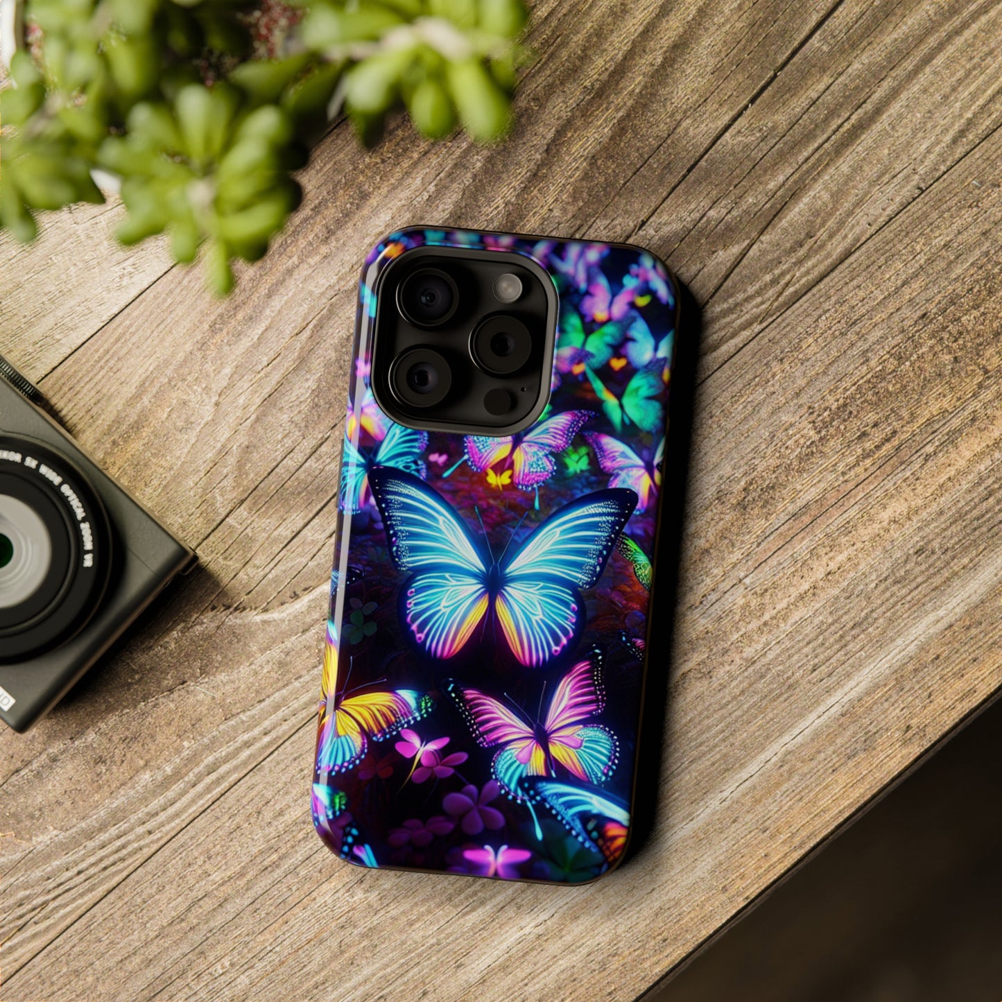 "Neon Butterflies in the Night Sky" Neon Butterflies Premium Art Magsafe Magnet Tough IPhone 13 14 15 Pro Plus Max and Mini in Matte and Glossy Phone cases