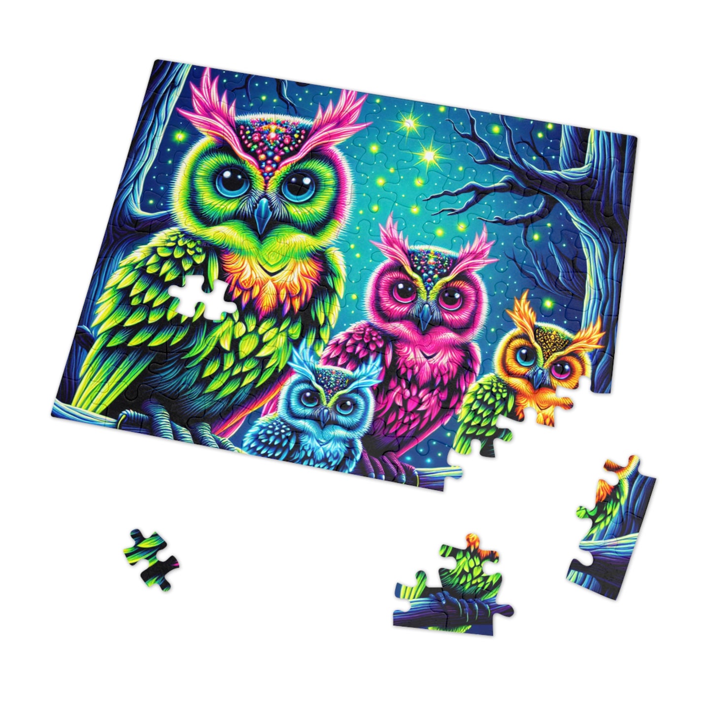 Vibrant Neon Owls - Neon Owls Puzzle 30, 110, 252, and 1000 Pieces