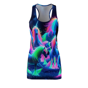 "Neon Nocturne: Unicorns in the Wild" Neon Unicorns Racerback Dress