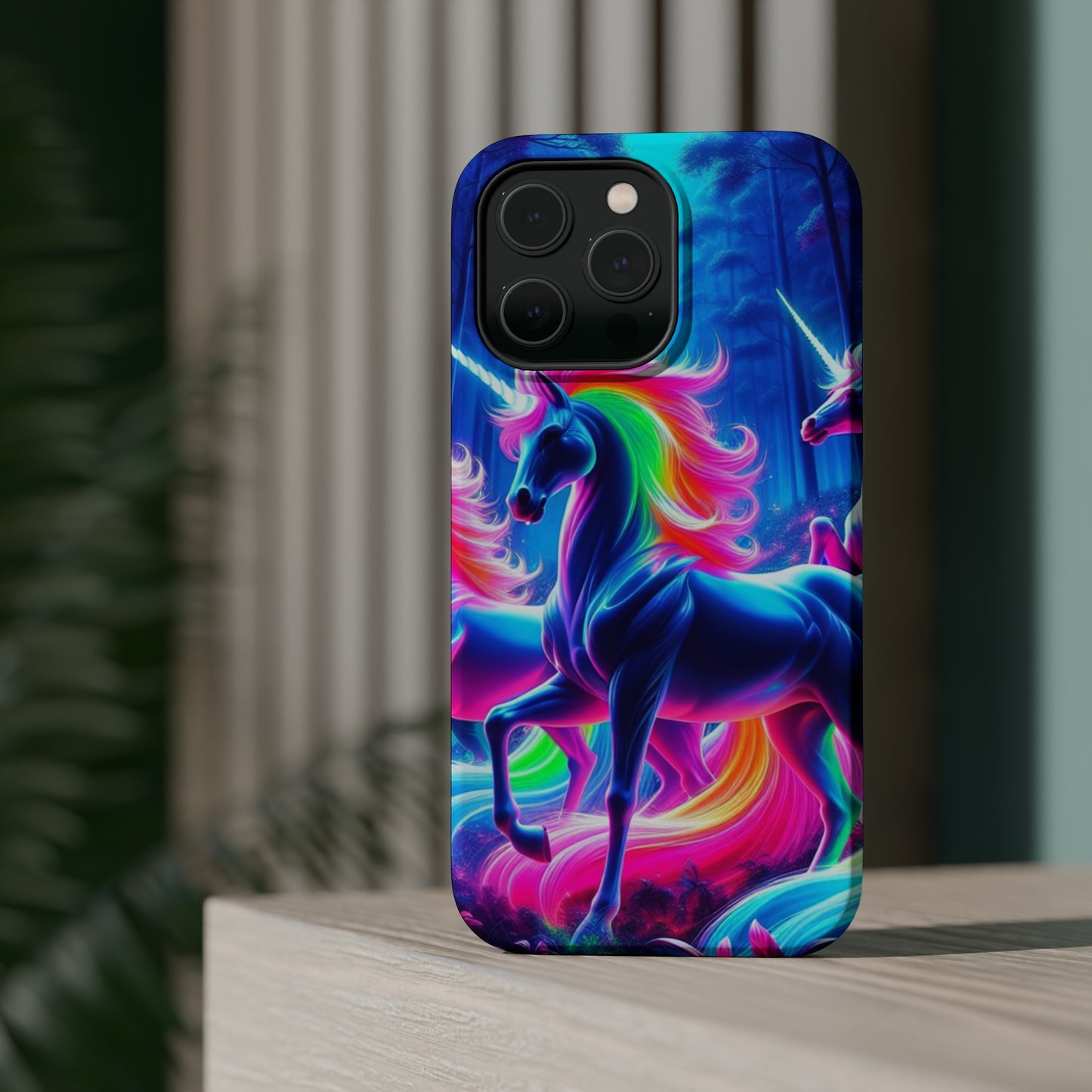 NeonNocturnals Neon Unicorns Premium Art Magsafe Magnet Tough IPhone 13 14 15 Pro Plus Max and Mini in Matte and Glossy Phone cases