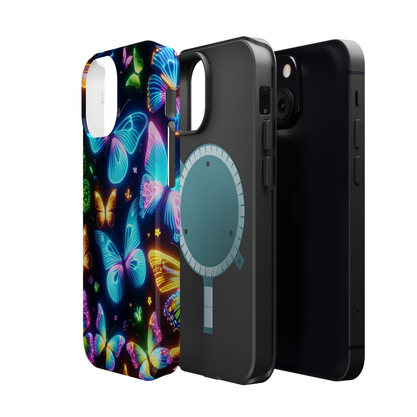 Luminous Butterfly Radiance Neon Butterflies Premium Art Magsafe Magnet Tough IPhone 13 14 15 Pro Plus Max and Mini in Matte and Glossy Phone cases