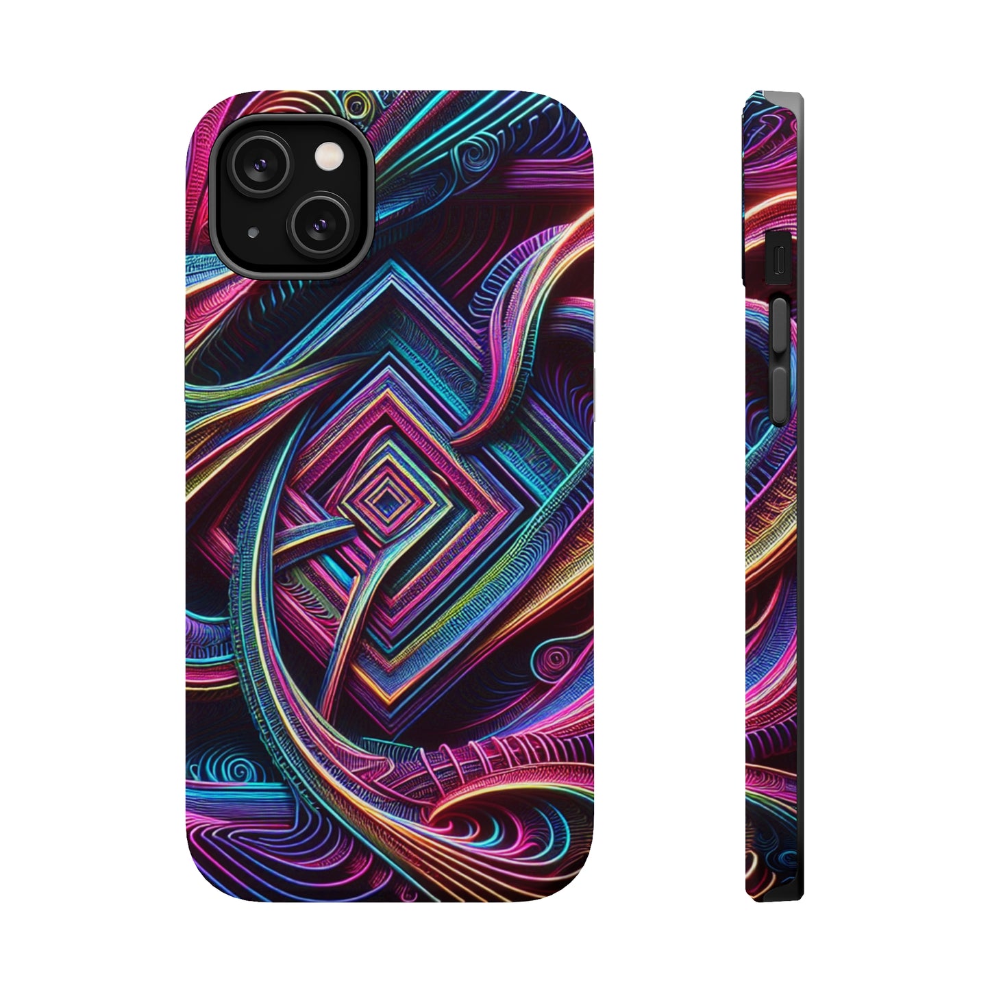 Fluxing Fractalvisage. Neon Trippy Infinity Patterns Premium Art Magsafe Magnet Tough IPhone 13 14 15 Pro Plus Max and Mini in Matte and Glossy Phone cases