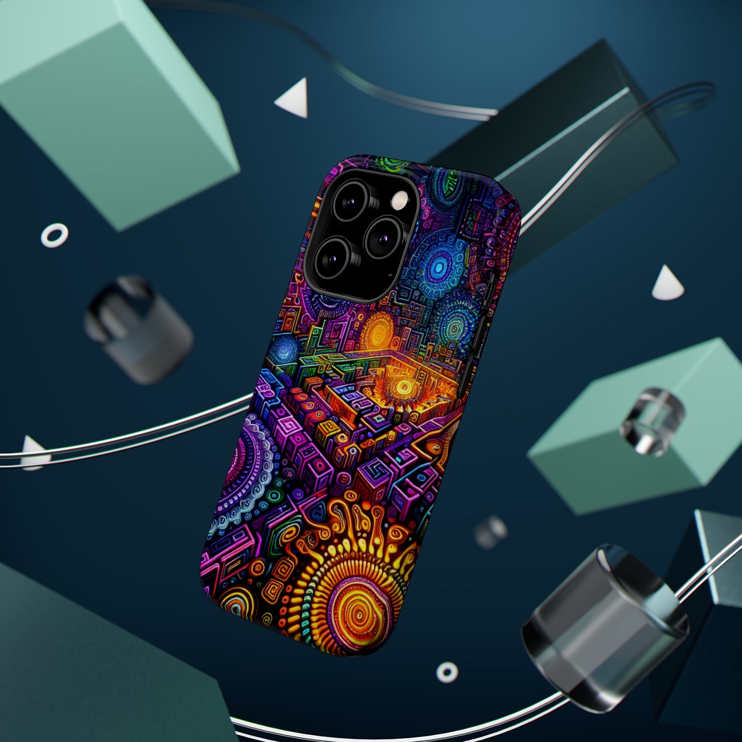 Vivid Voyage of Infinity Neon Splendor. Neon Trippy Infinity Patterns Premium Art Magsafe Magnet Tough IPhone 13 14 15 Pro Plus Max and Mini in Matte and Glossy Phone cases