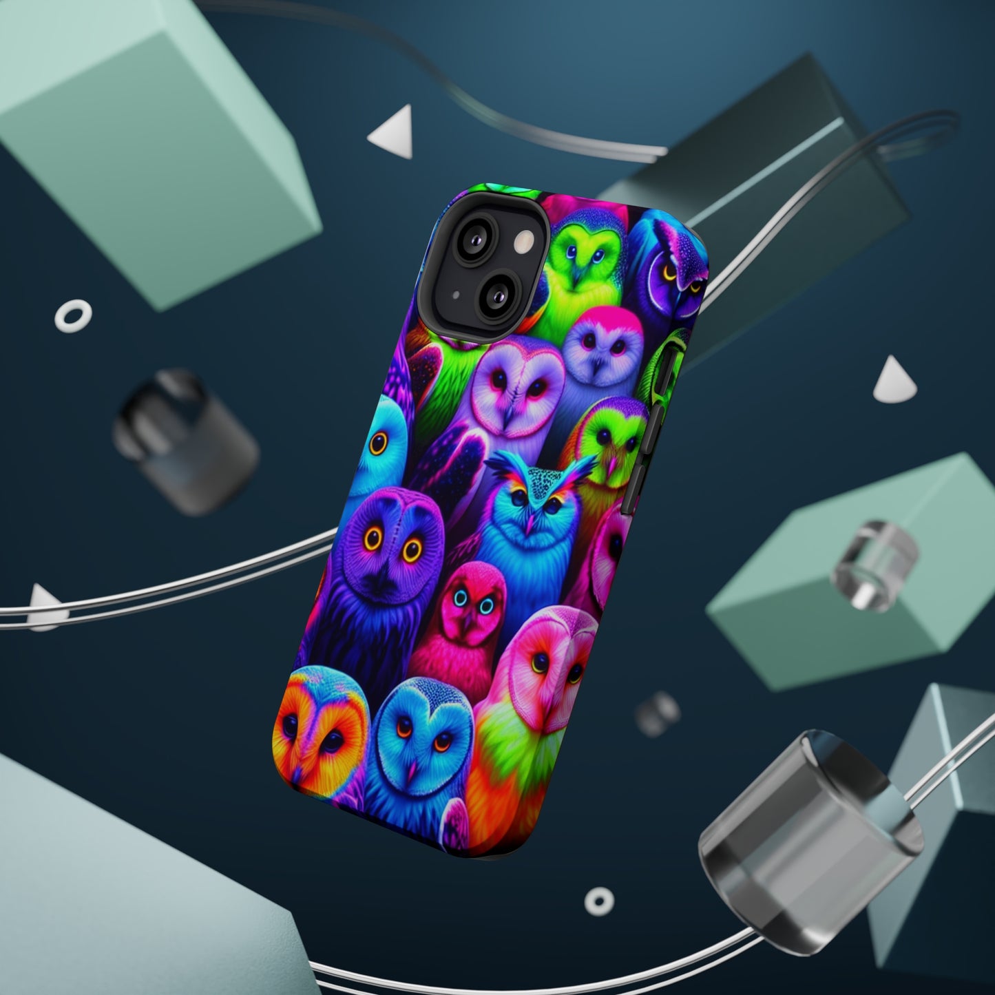 Vivid Nocturnal Neonatures Neon Owls Premium Art Magsafe Magnet Tough IPhone 13 14 15 Pro Plus Max and Mini in Matte and Glossy Phone cases