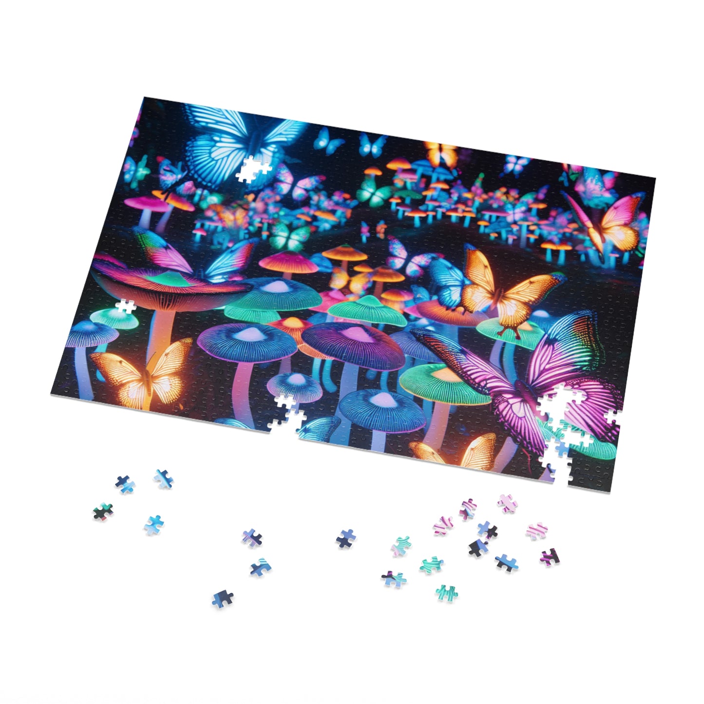 Neon Butterflies Blooms - Neon Butterflies and Mushrooms Puzzle 30, 110, 252, and 1000 Pieces