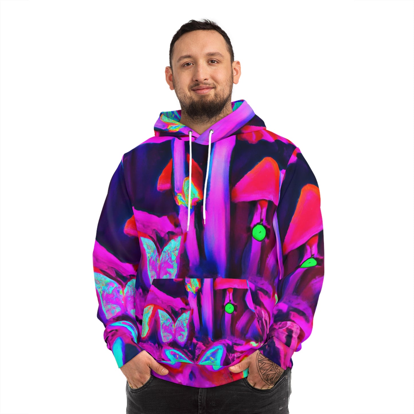 Neon Pandora's Moth Ball. - Butterflies & Mushrooms AOP Hoodie