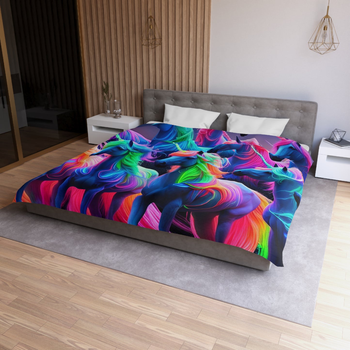 Gian Lorenzo Bernini - NEON Unicorns Microfiber Duvet Cover