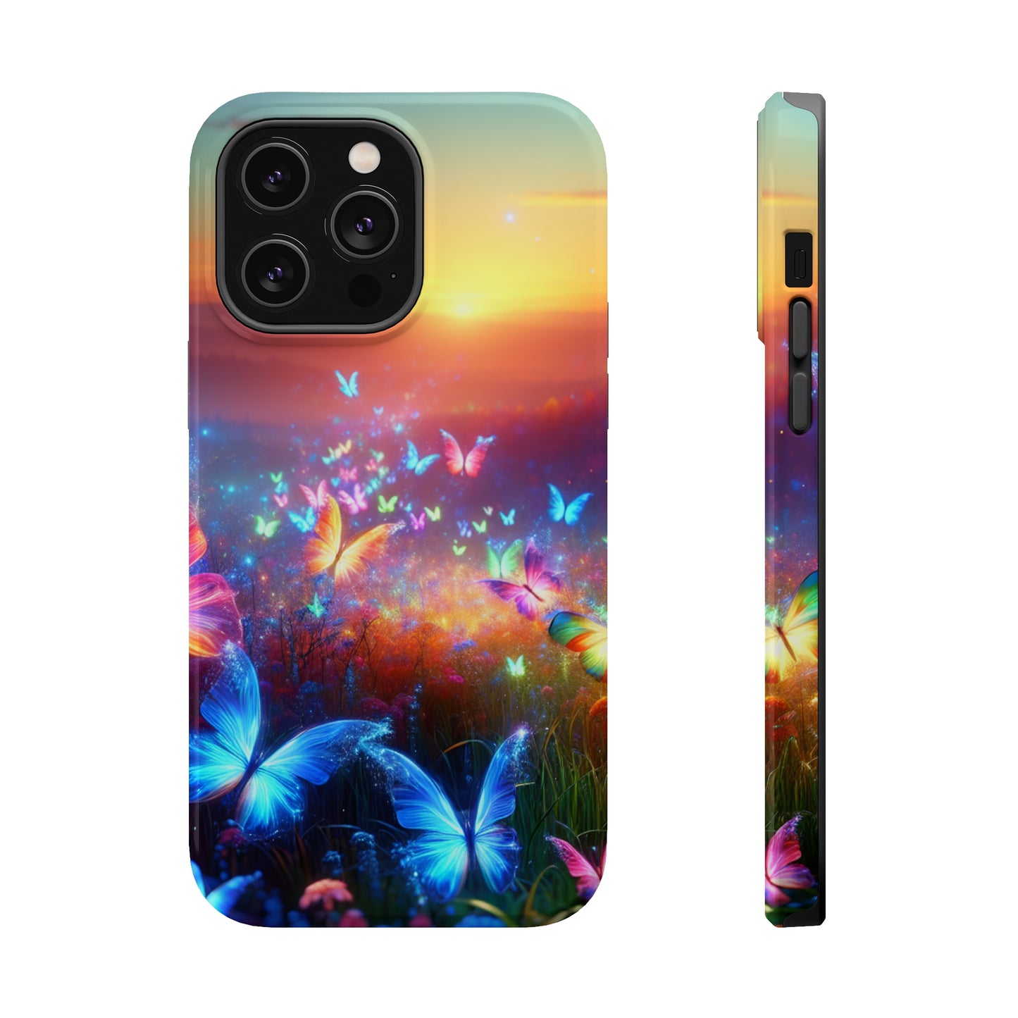 Neon Flight Fantasy Neon Butterflies Premium Art Magsafe Magnet Tough IPhone 13 14 15 Pro Plus Max and Mini in Matte and Glossy Phone cases