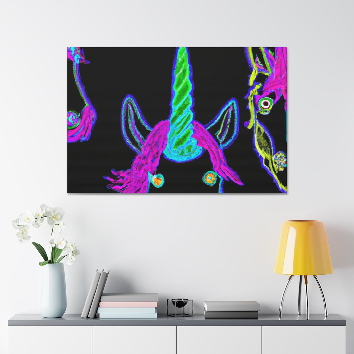 Vibrant Neon Magic. NEON Unicorns Art Canvas
